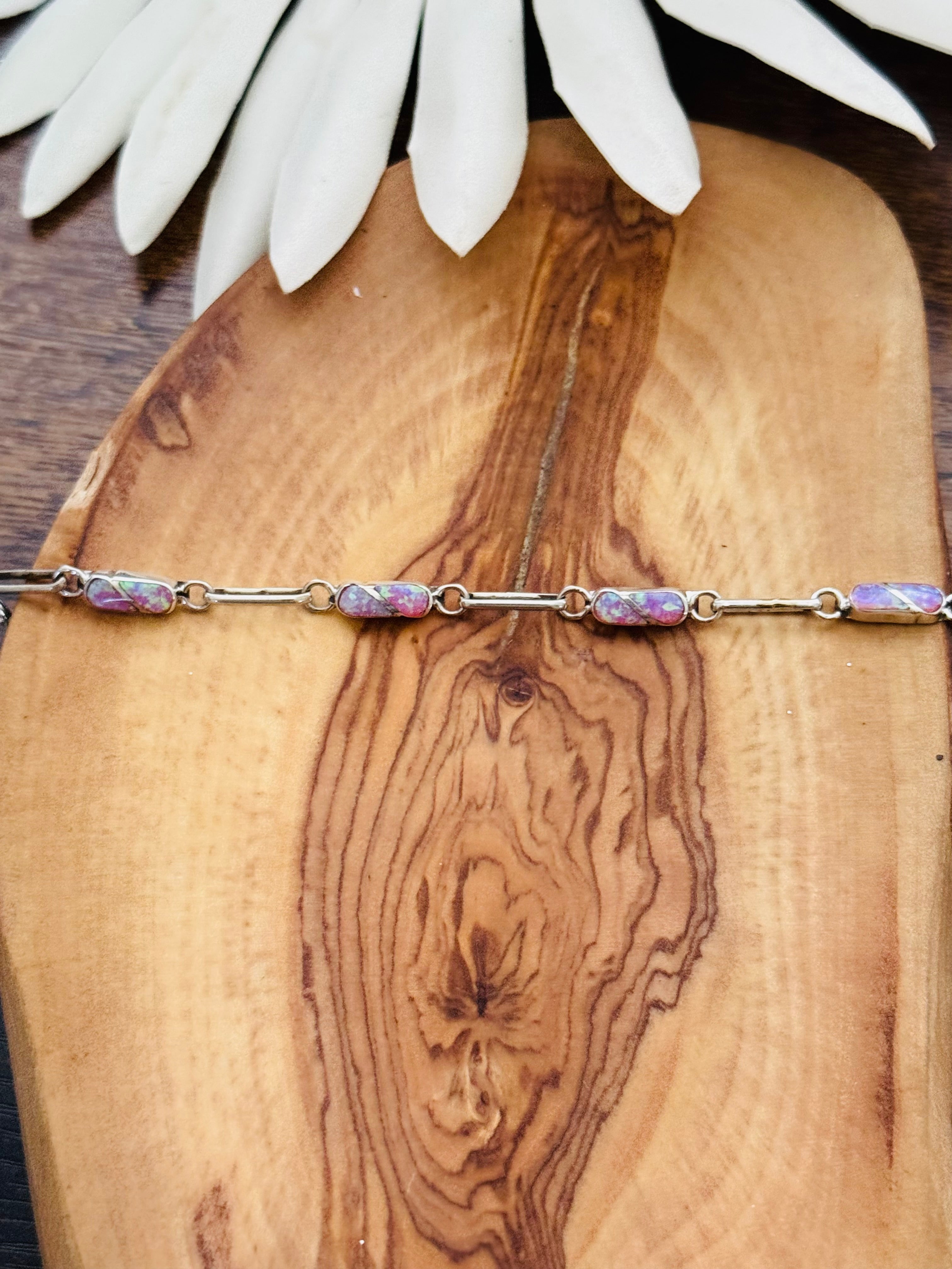 Zuni Made Opal (Man Made) & Sterling Silver Link Bracelet