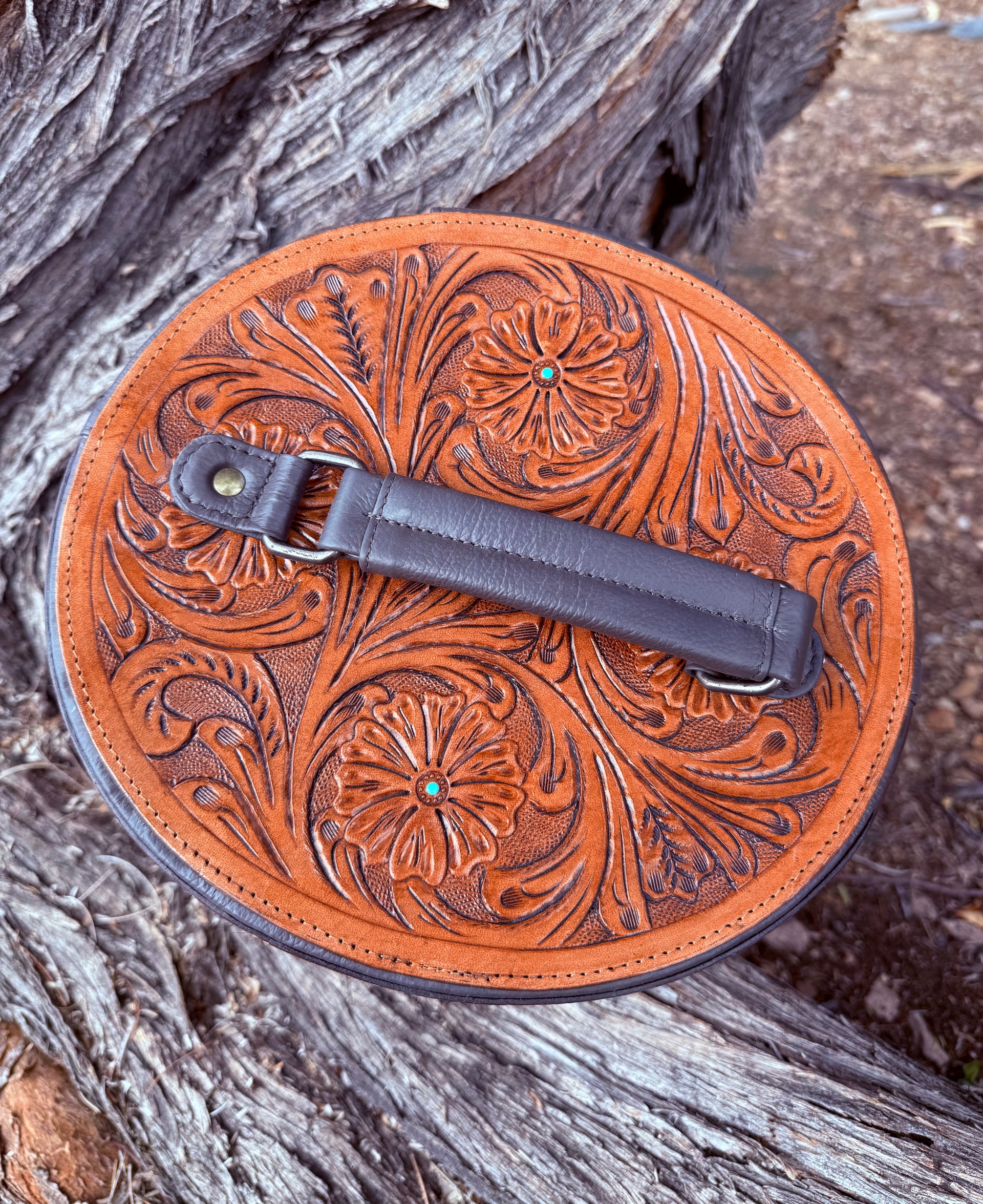 Genuine Cowhide & Tooled Leather Make up Bag