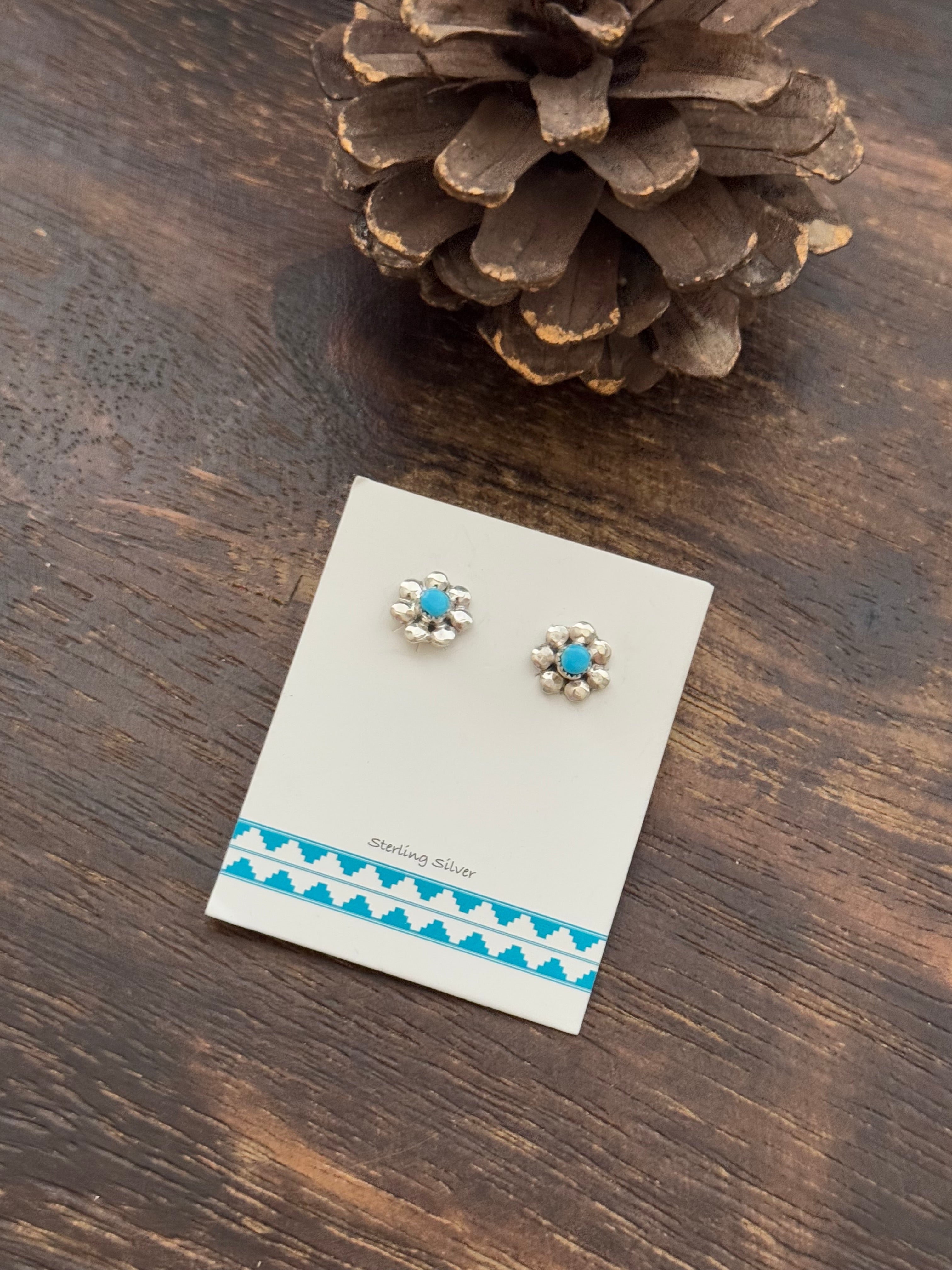 Navajo Made Turquoise & Sterling Silver Post Earrings