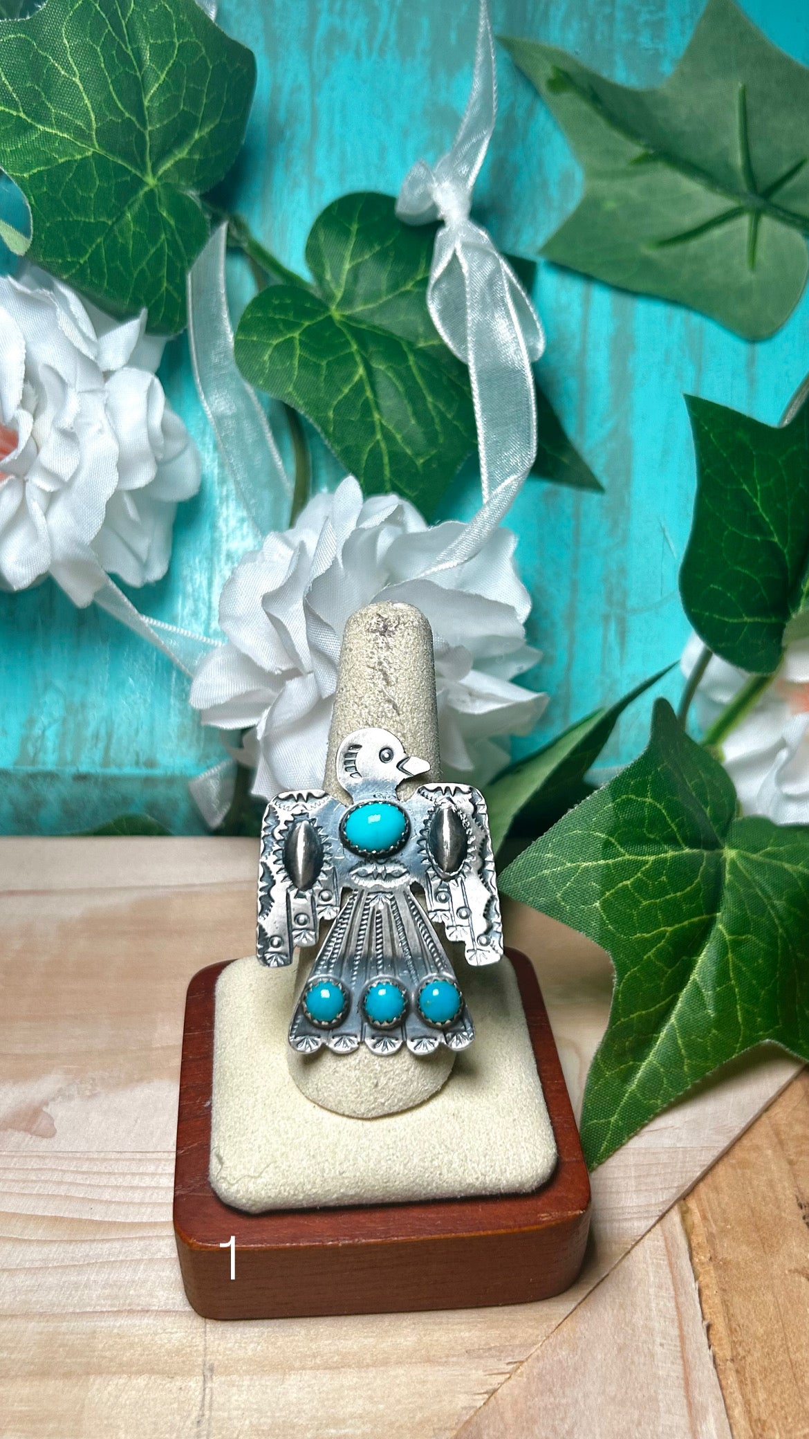 Tim Yazzie Kingman Turquoise & Sterling Silver Adjustable Ring