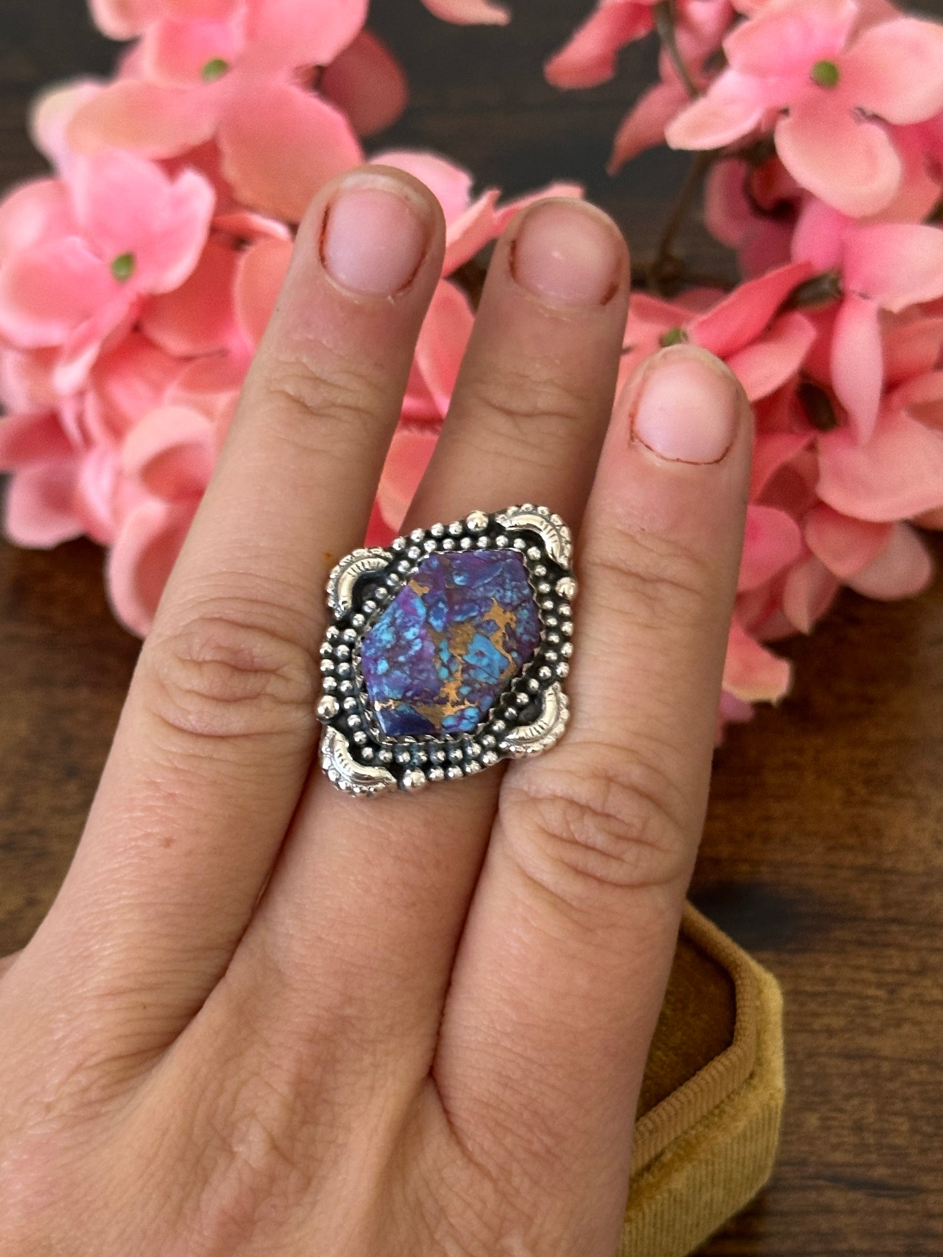 Southwest Handmade Purple Mohave Turquoise & Sterling Silver Ring Size 8.25