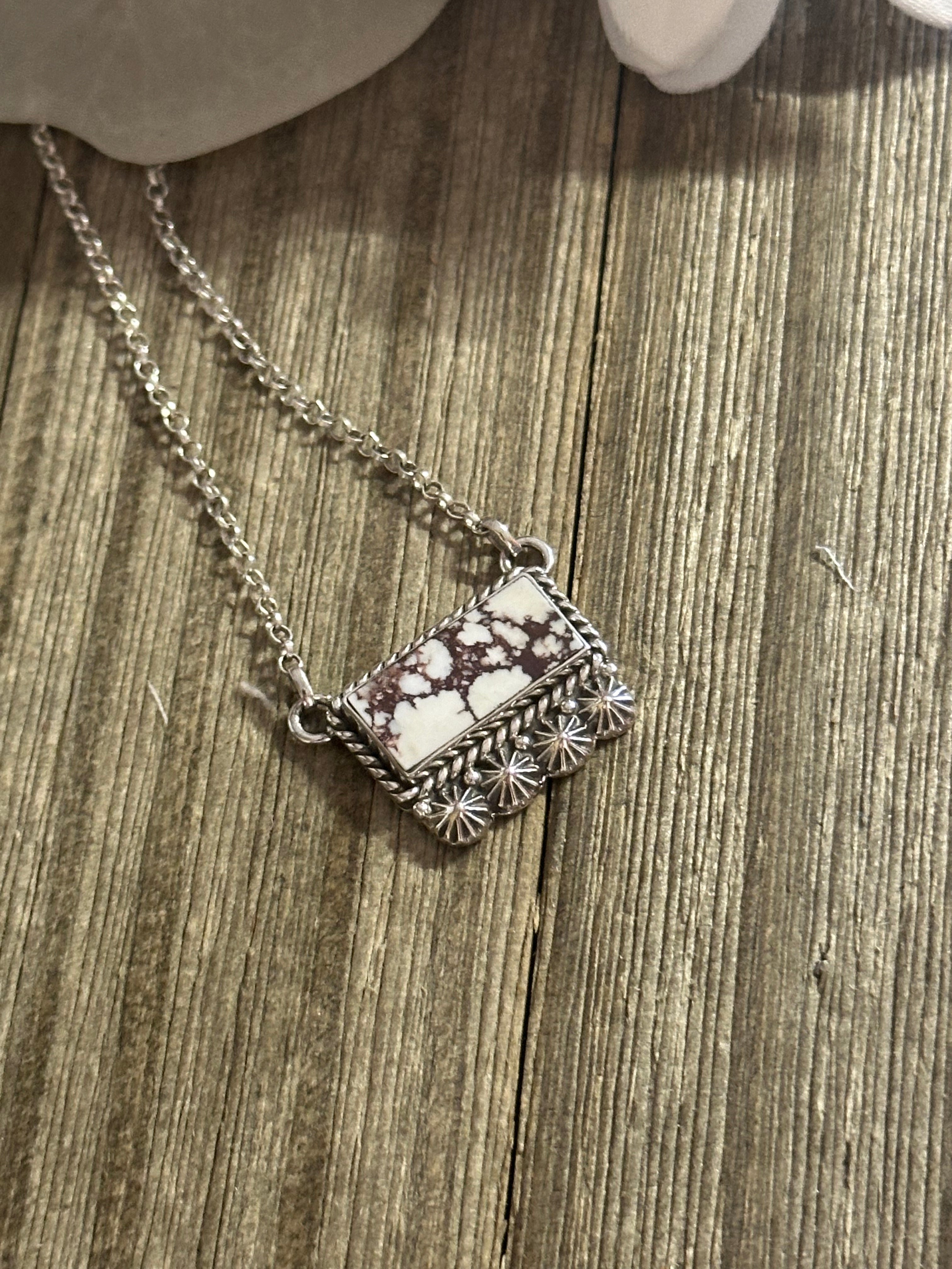 Southwest Handmade Wild Horse & Sterling Silver Bar Necklace