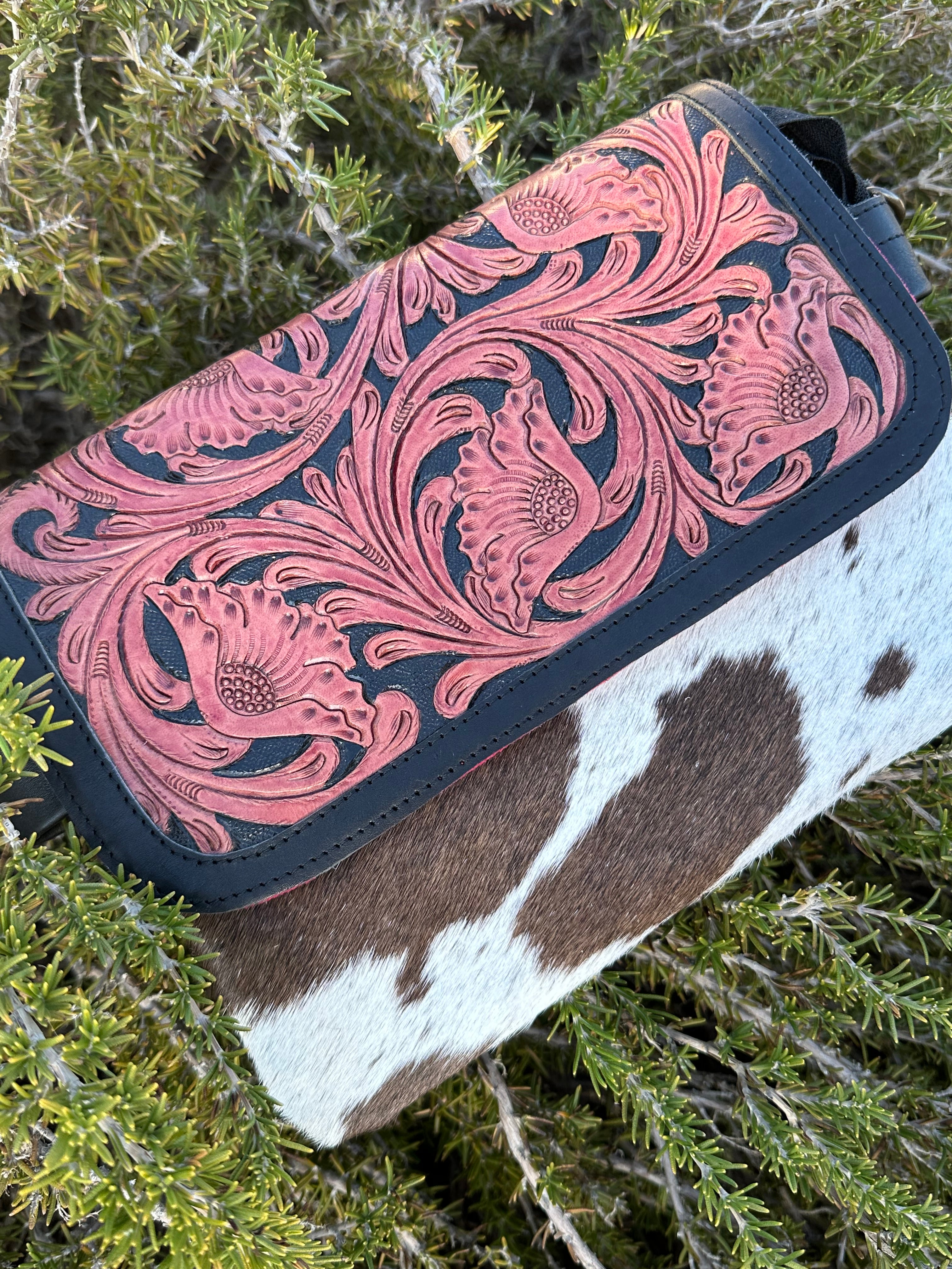 Genuine Tooled Leather & Cowhide Purse