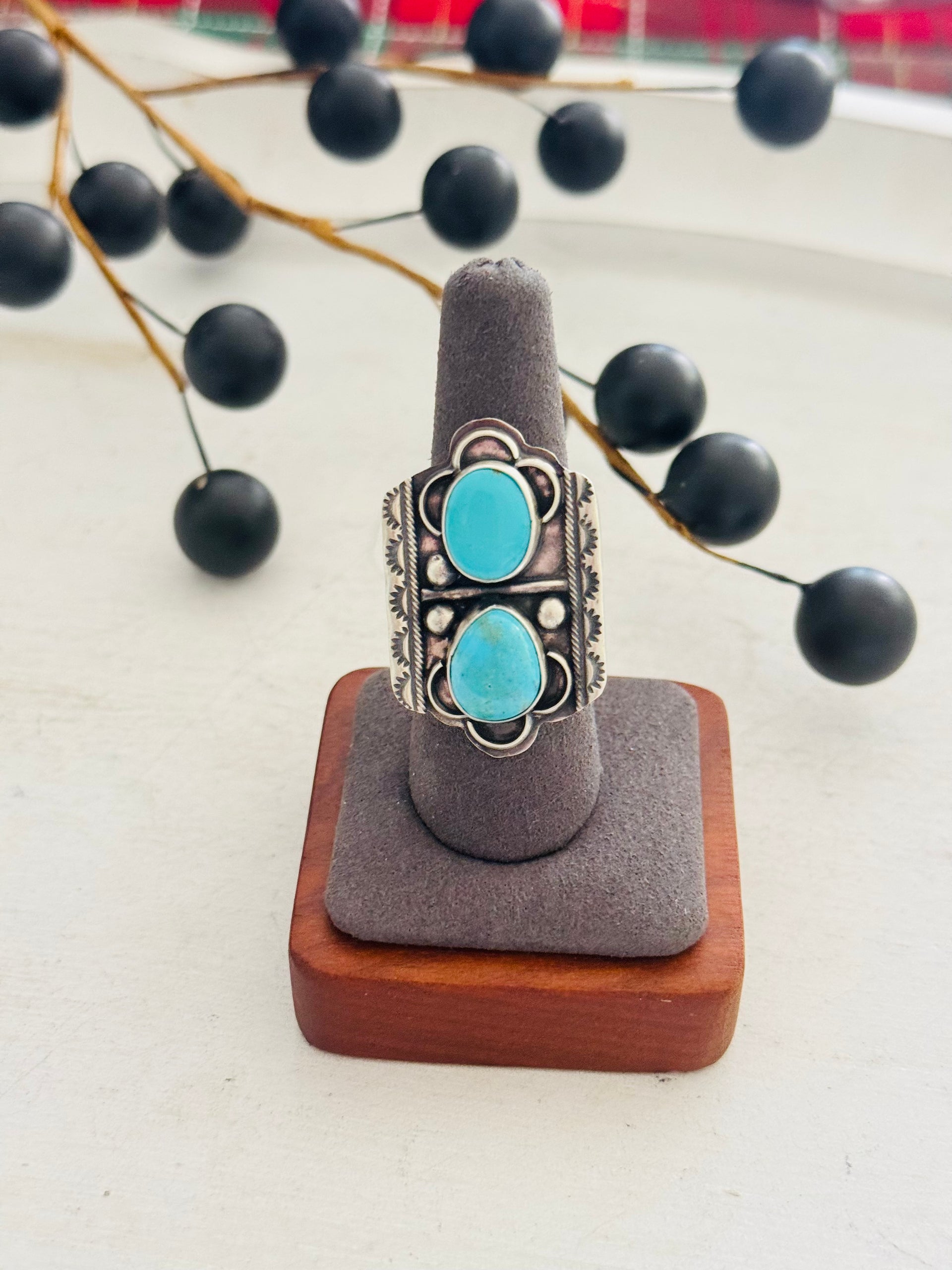 Danny Henio Kingman Turquoise & Sterling Silver Ring Size 8.5