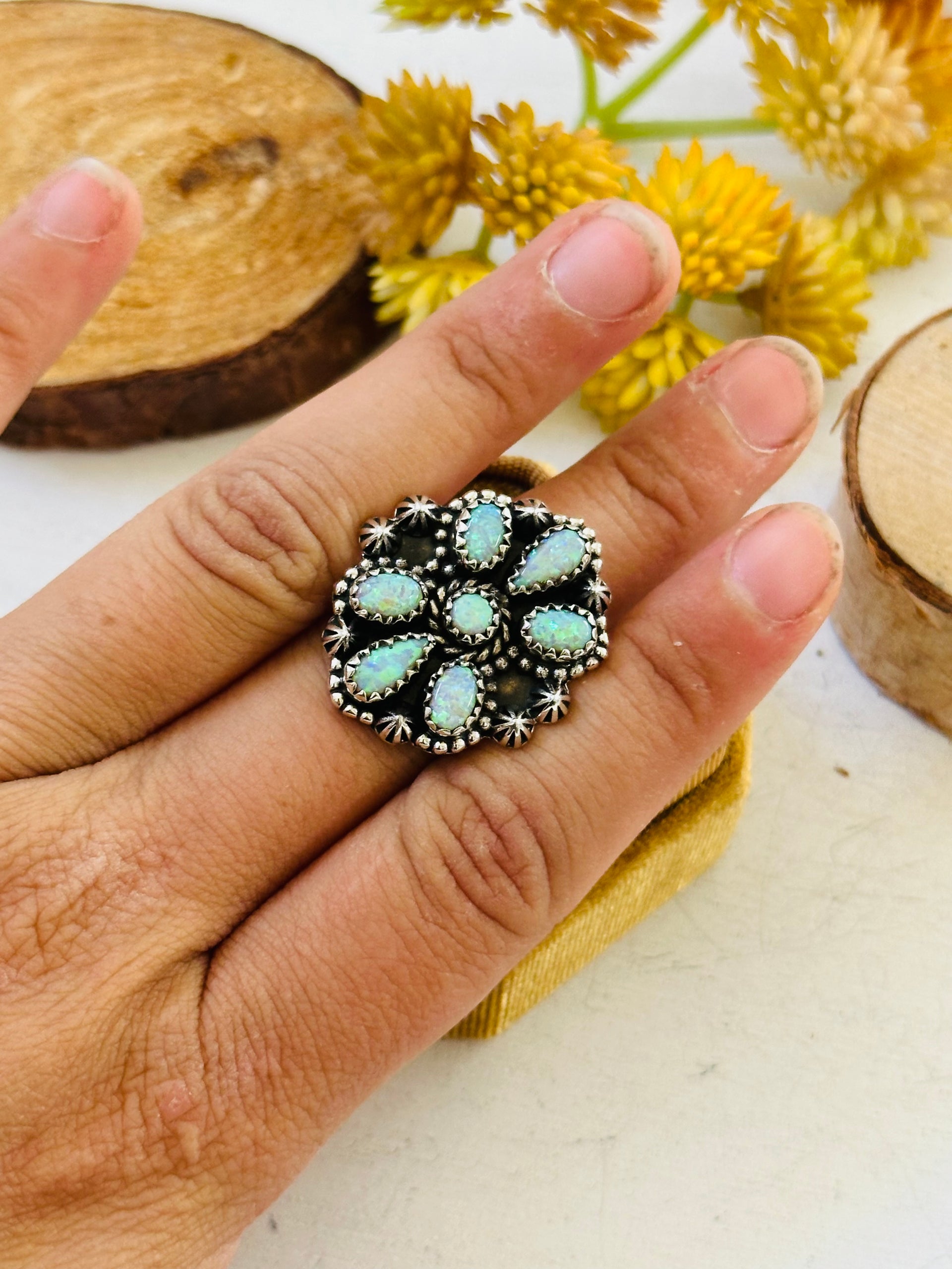 TTD “Sky Cascade” Opal & Sterling Silver Adjustable Cluster Ring