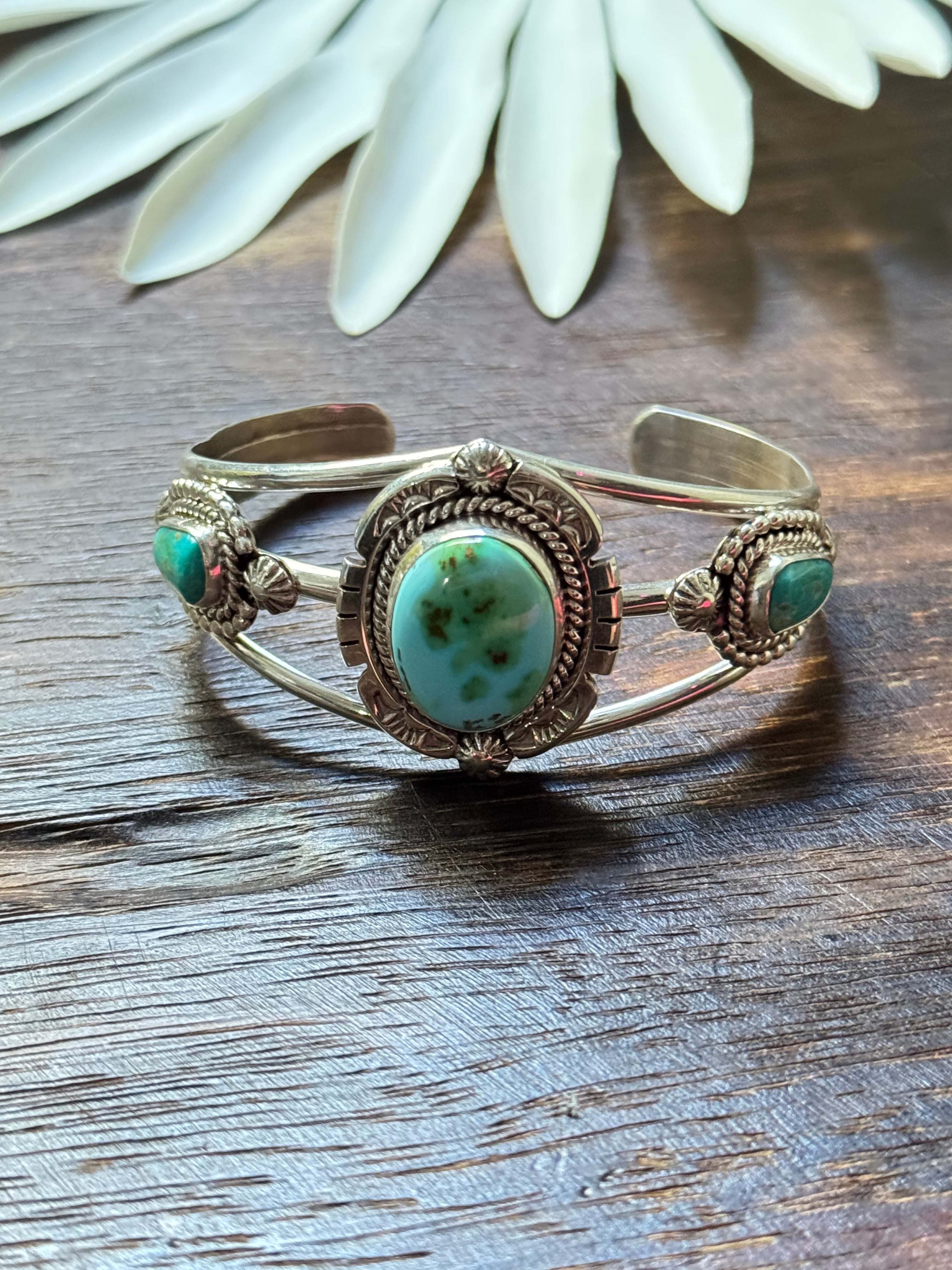 Navajo Made Sonoran Mountain Turquoise & Sterling Silver Cuff Bracelet