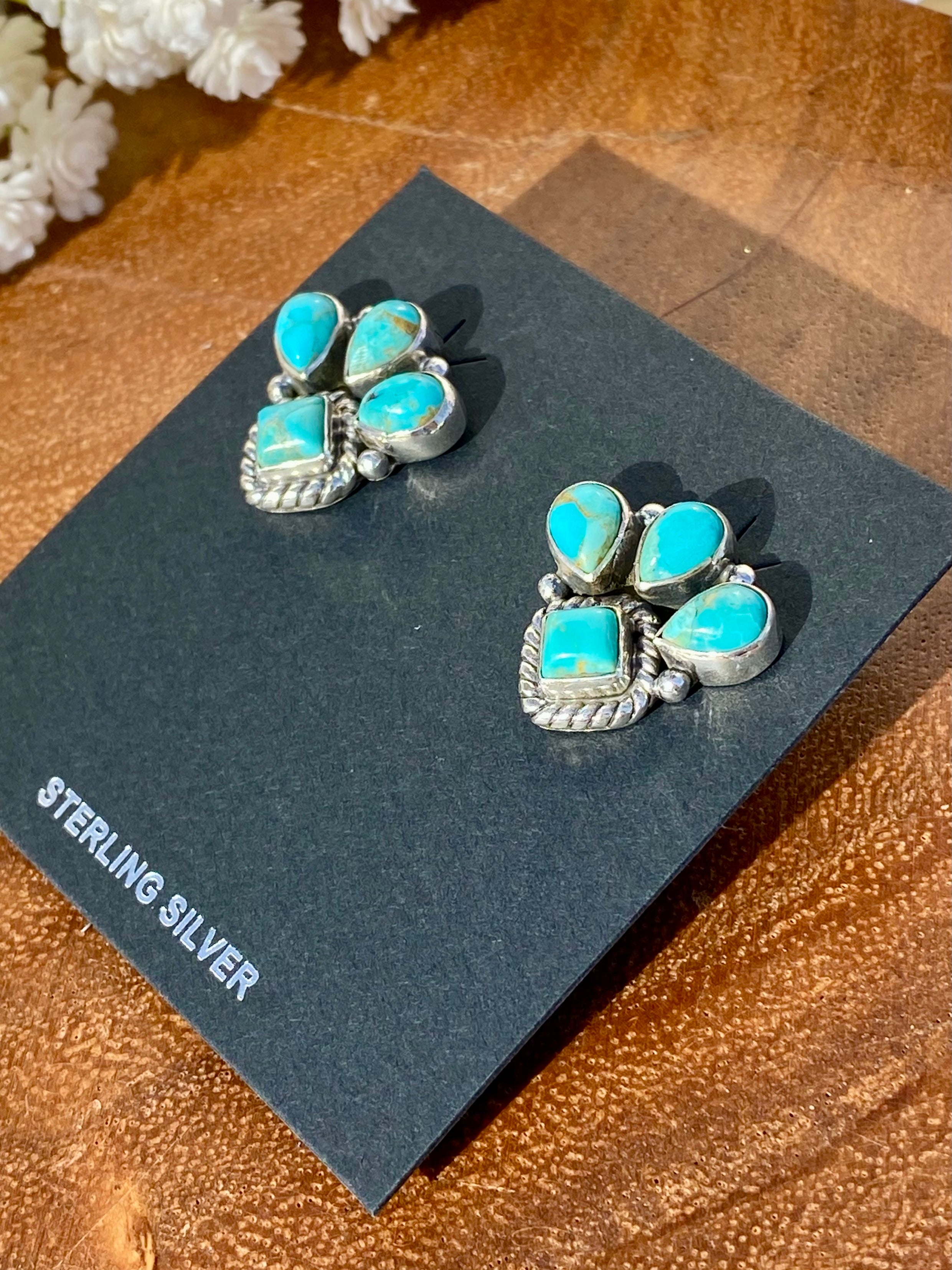 Southwest Handmade Kingman Turquoise & Sterling Silver Post Earrings