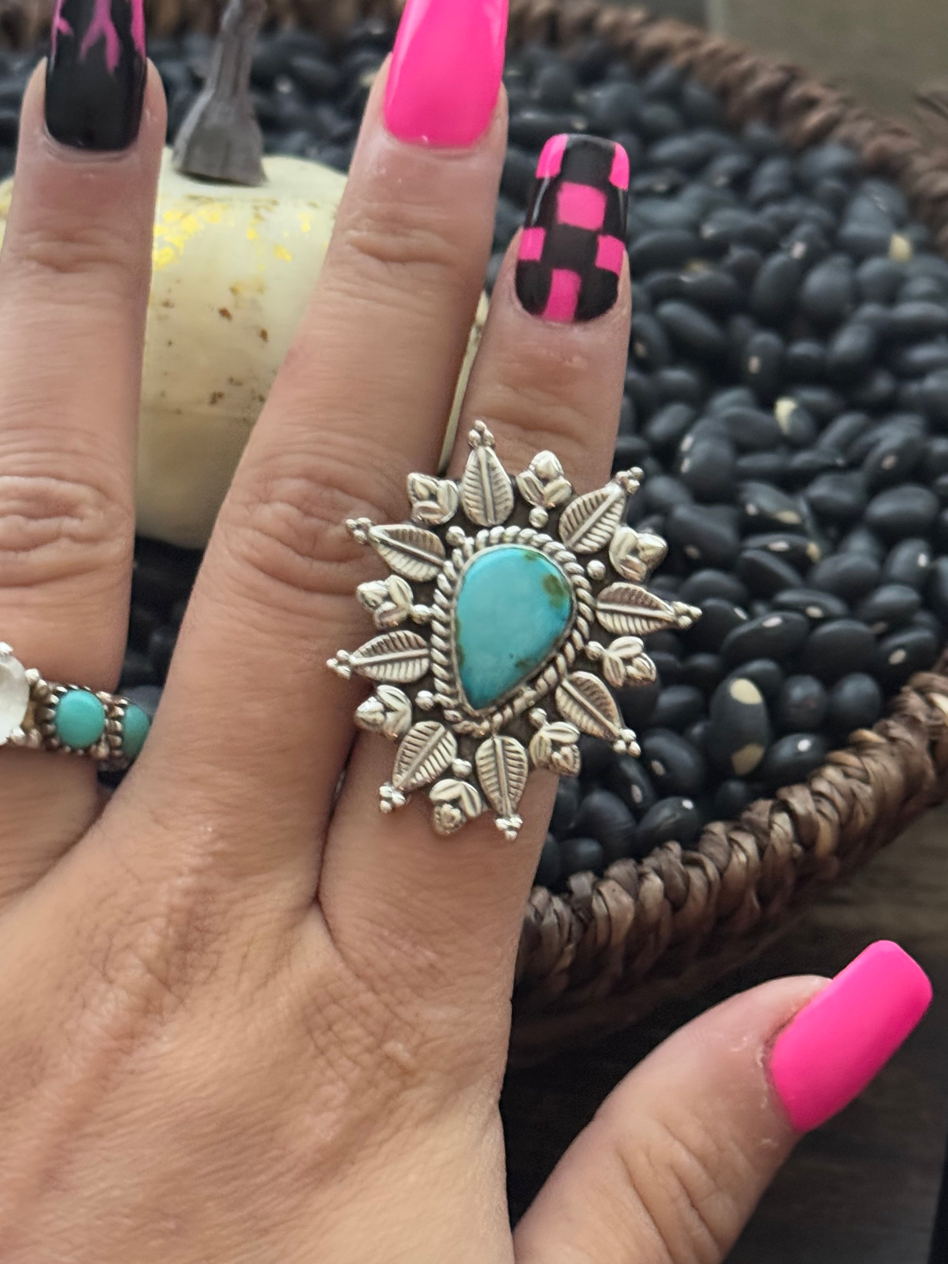 Southwest Handmade Sonoran Mountain Turquoise & Sterling Silver Adjustable Ring