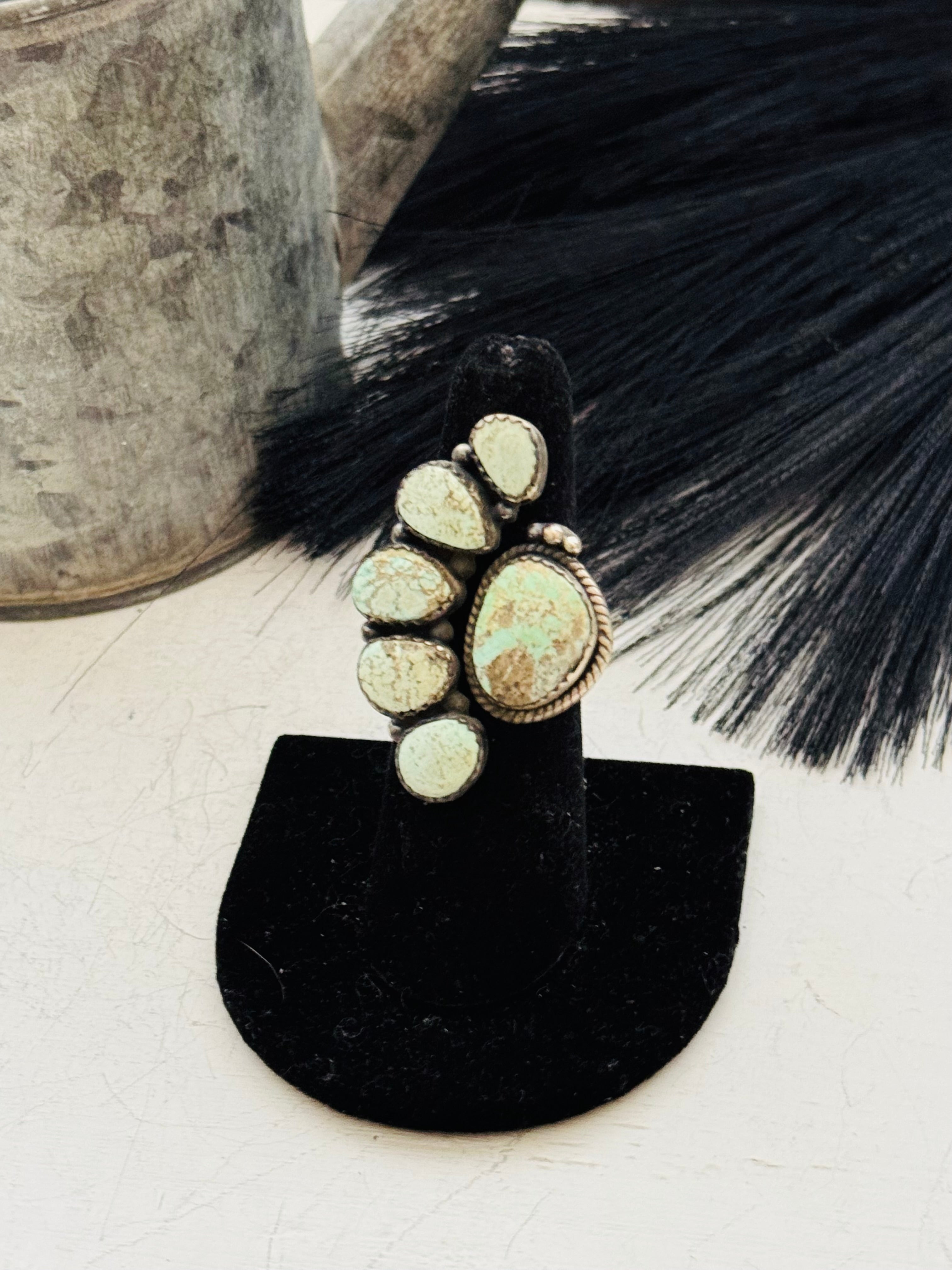 Southwest Handmade Palomino Variscite & Sterling Silver Adjustable Cluster Ring