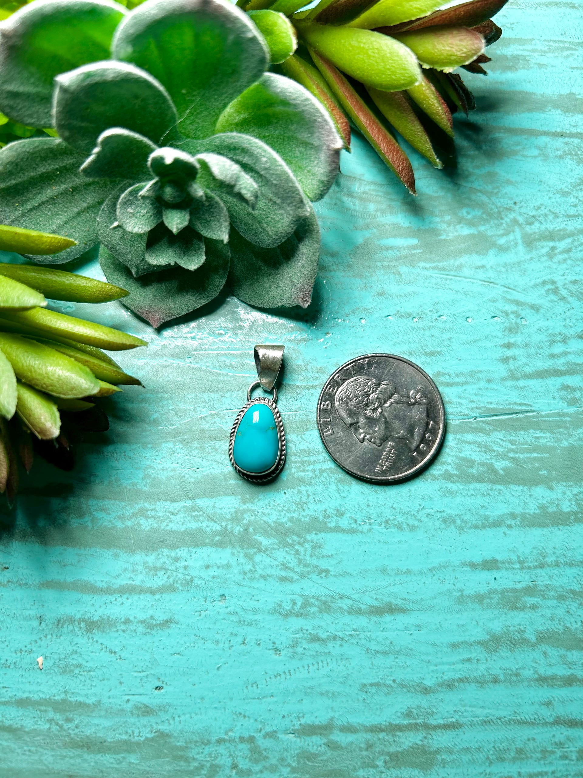 Navajo Made Kingman Turquoise & Sterling Silver Pendant