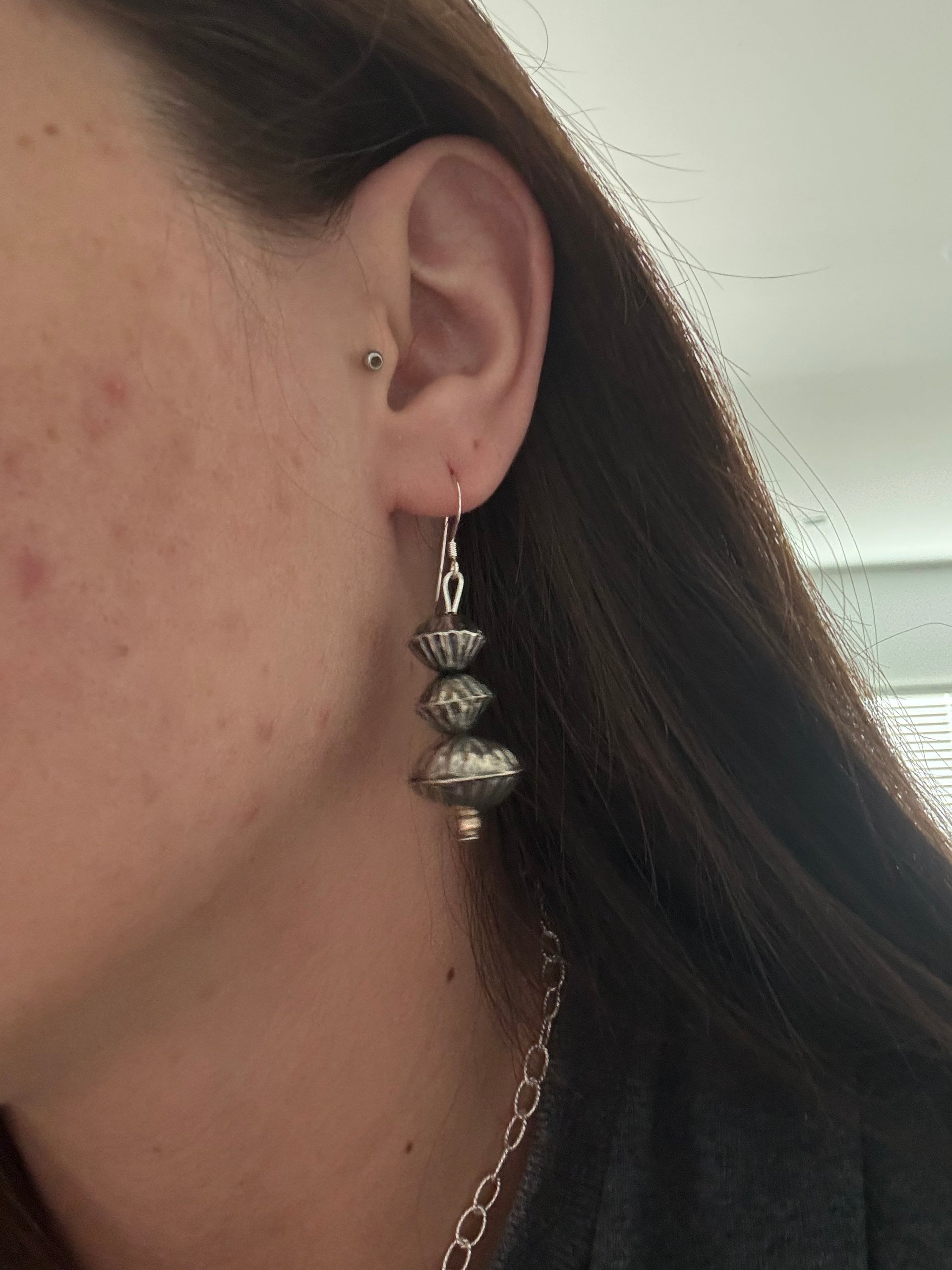 Handmade Navajo Sterling Silver Pearl Dangle Earrings