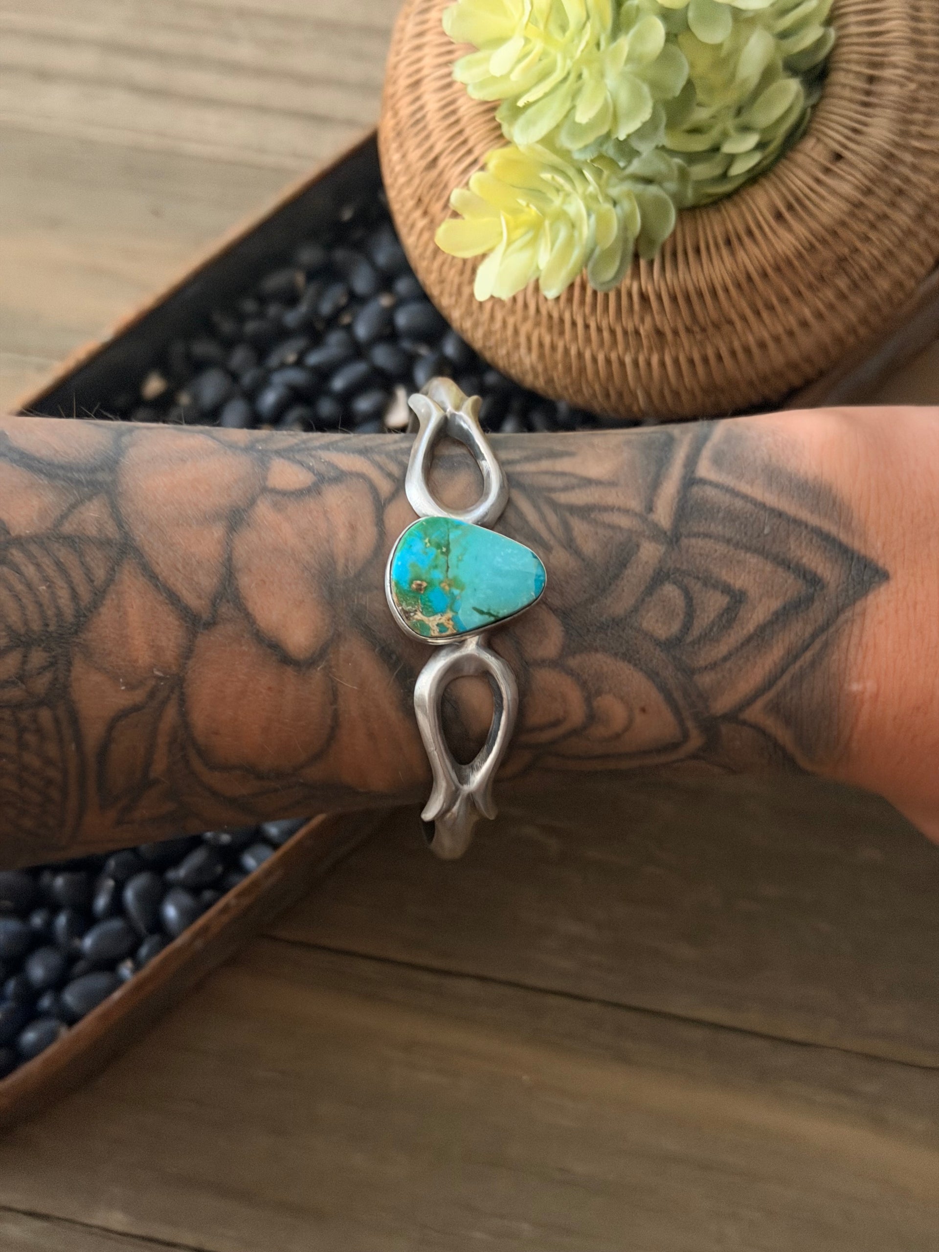 Navajo Made Sonoran Mountain Turquoise & Sterling Silver Cuff Bracelet