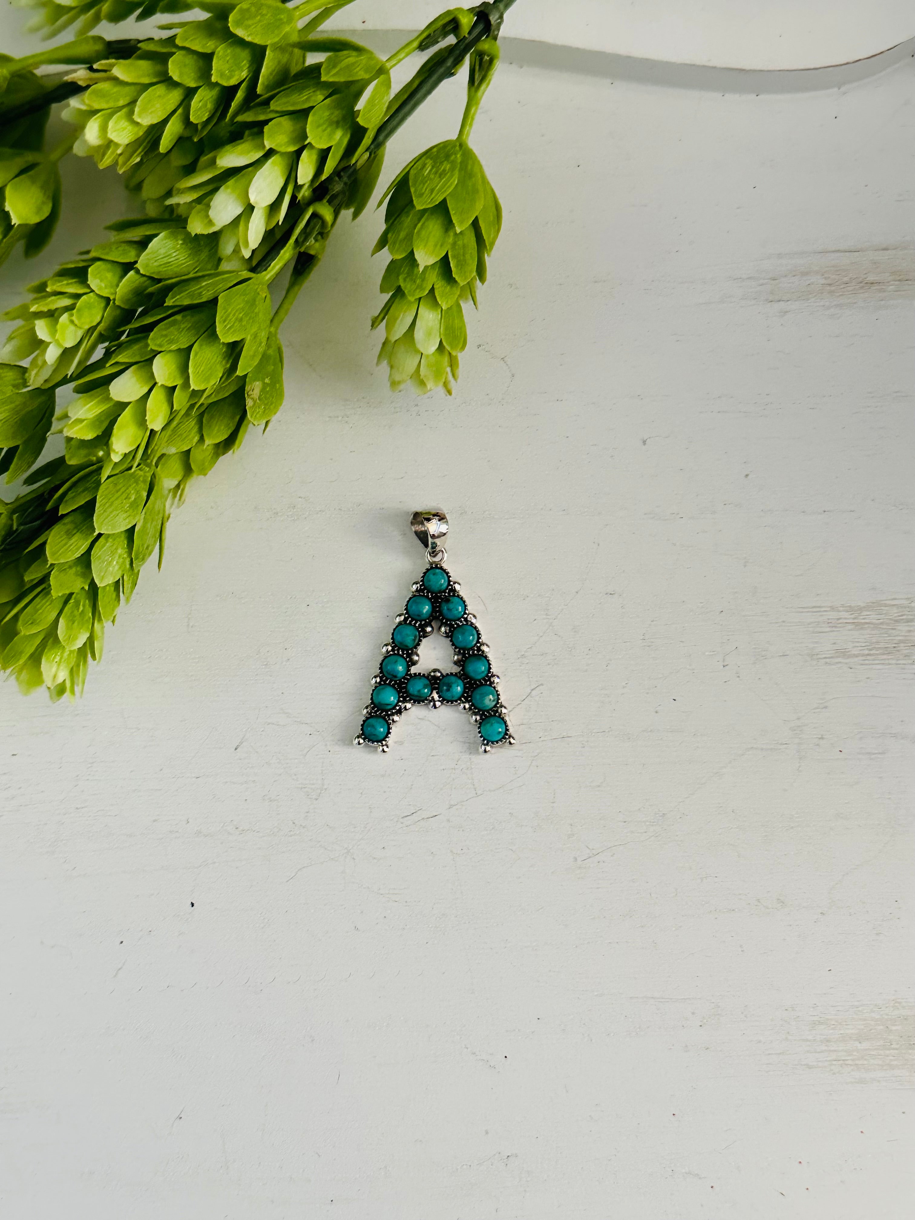 Southwest Handmade Kingman Turquoise & Sterling Silver Letter Pendant