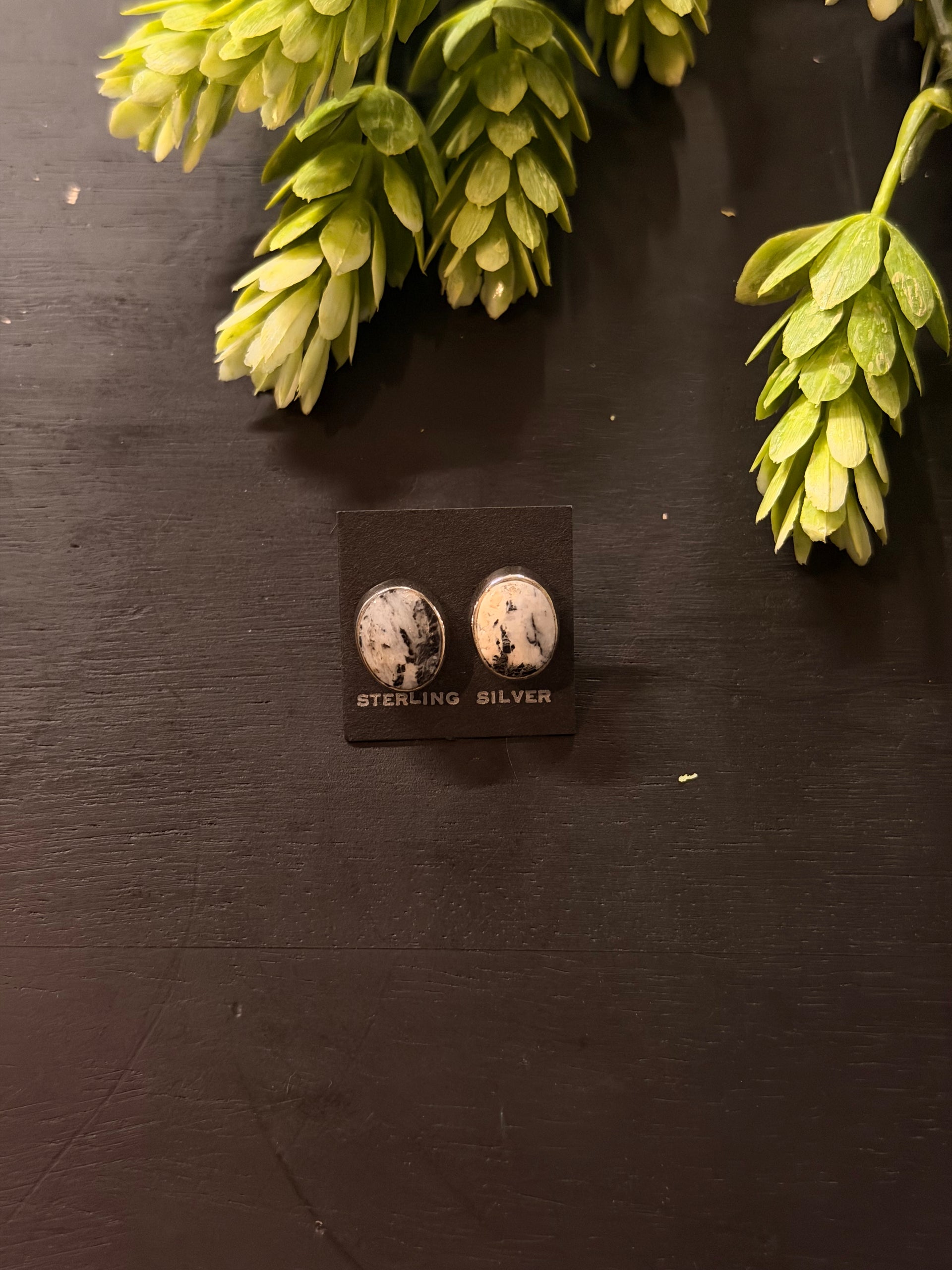 Navajo Made White Buffalo & Sterling Silver Post Earrings