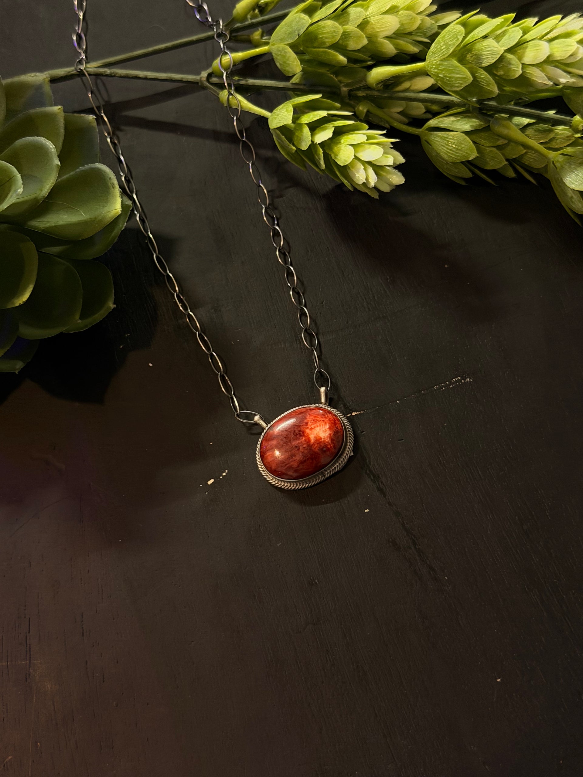 Antionette Martinez Red Spiny Oyster & Sterling Silver Necklace