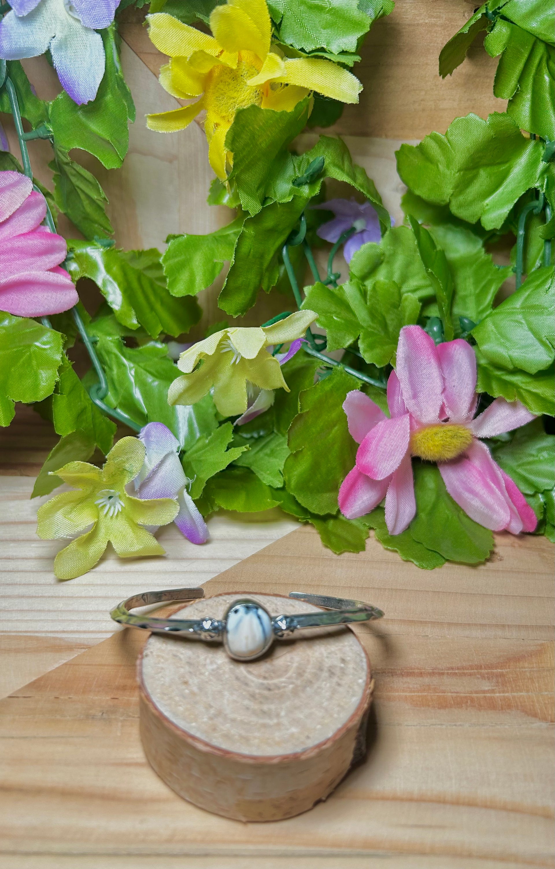 Navajo Made White Buffalo & Sterling Silver Cuff Bracelet