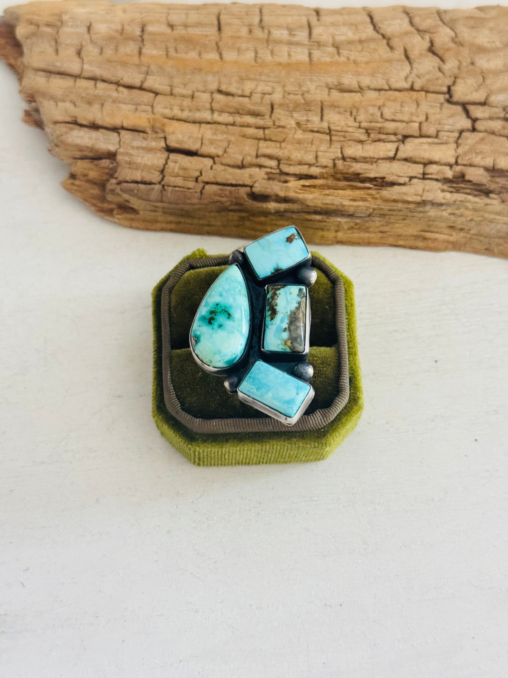 Danny Henio Royston Turquoise & Sterling Silver Adjustable Cluster Ring