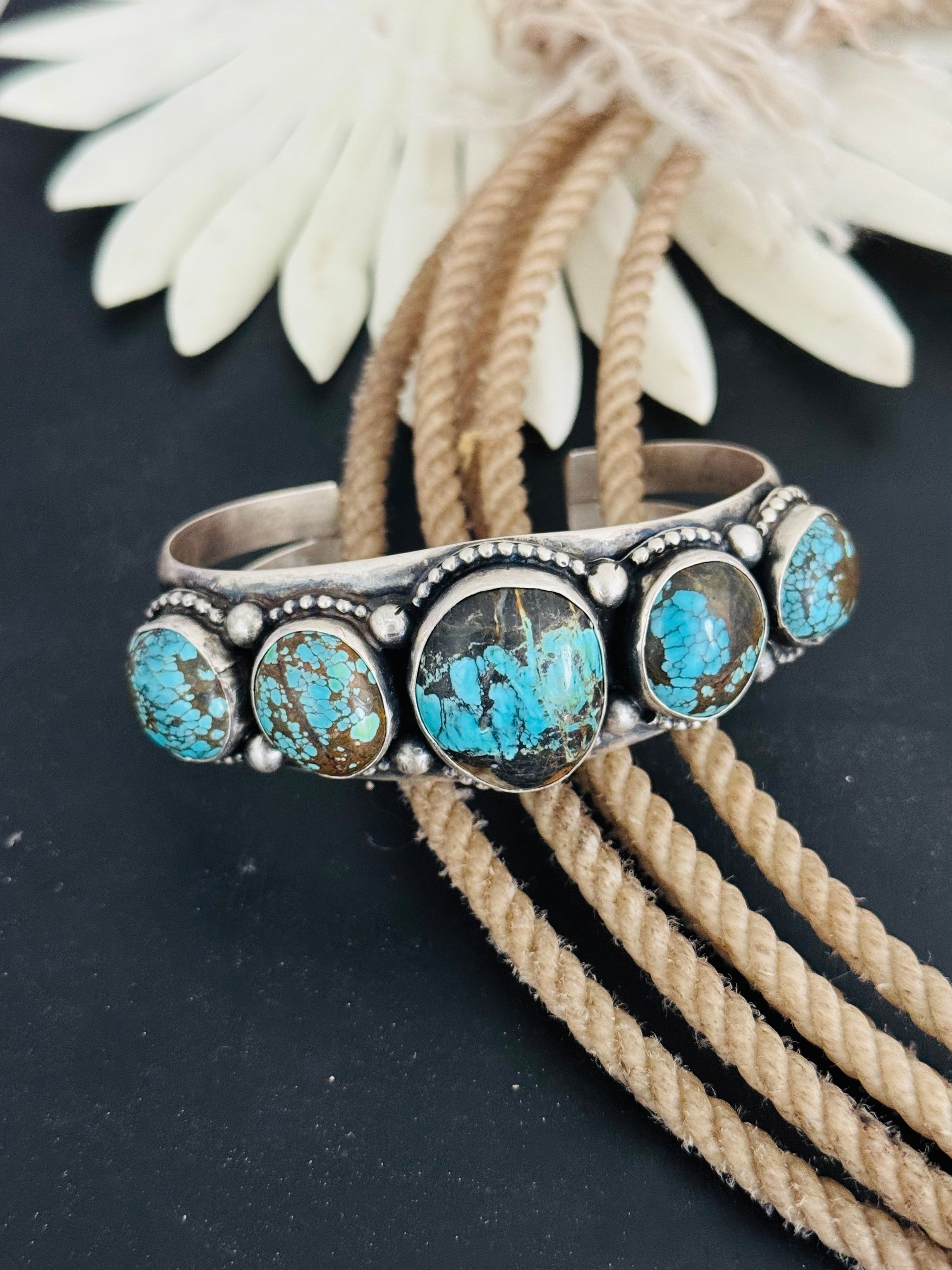 Bobby Johnson Black Jack Turquoise & Sterling Silver Cuff Bracelet