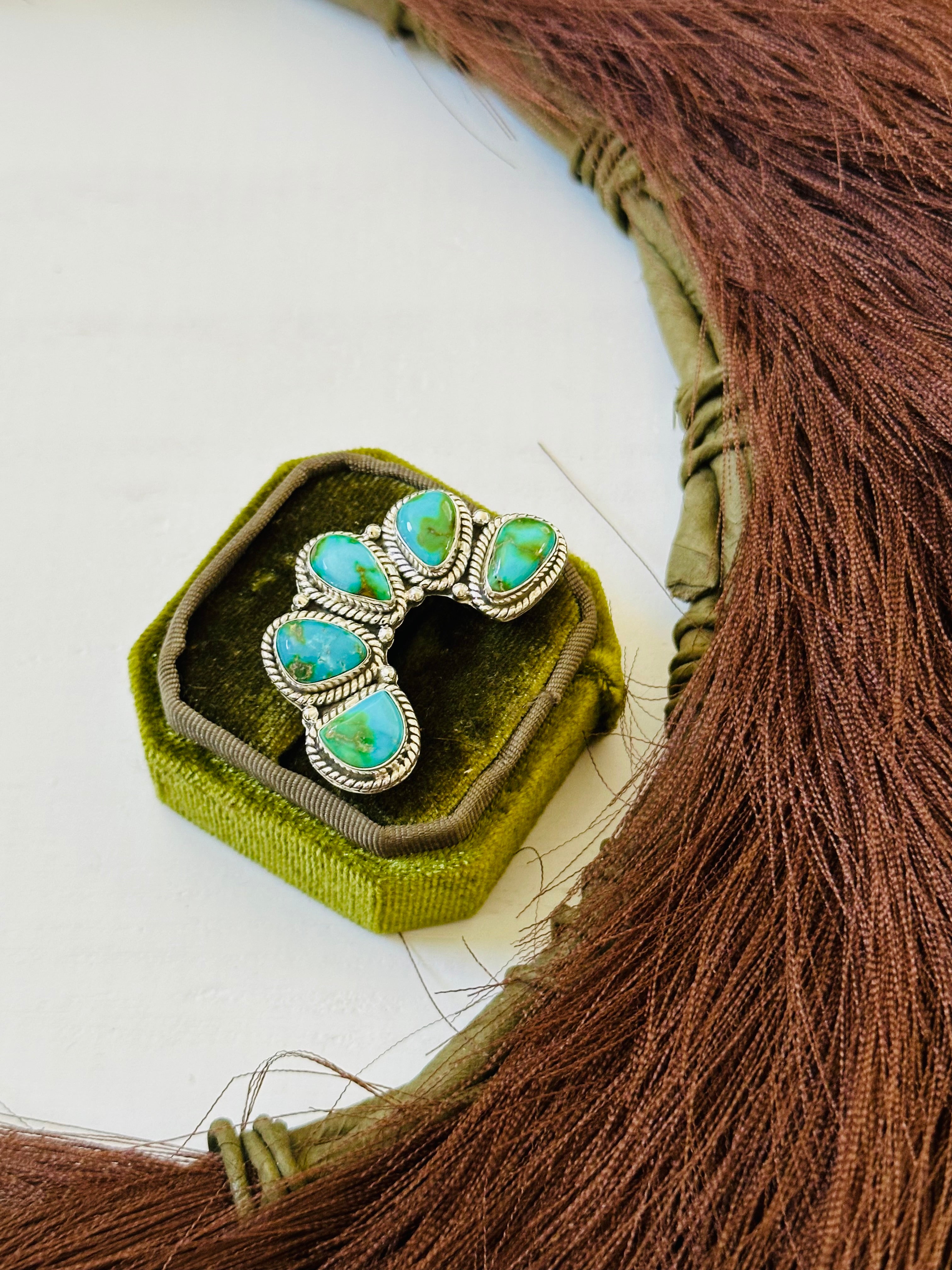 TTD “Chance” Sonoran Mountain Turquoise & Sterling Silver Adjustable Cluster Naja Ring