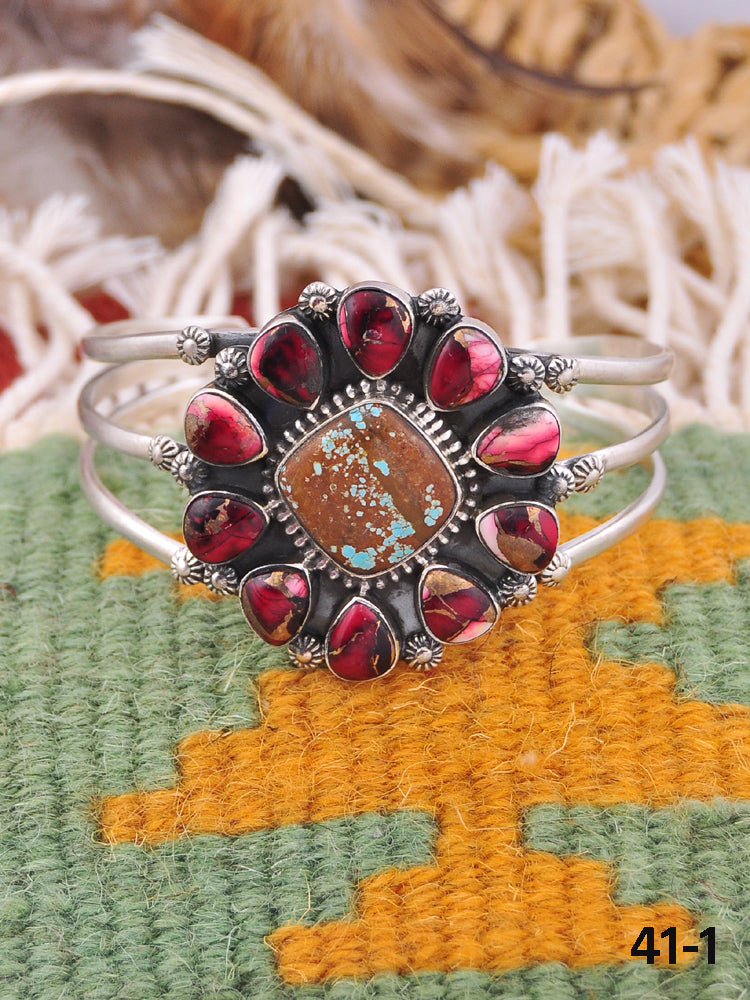 Southwest Made Multi Stone & Sterling Silver Cuff Bracelet