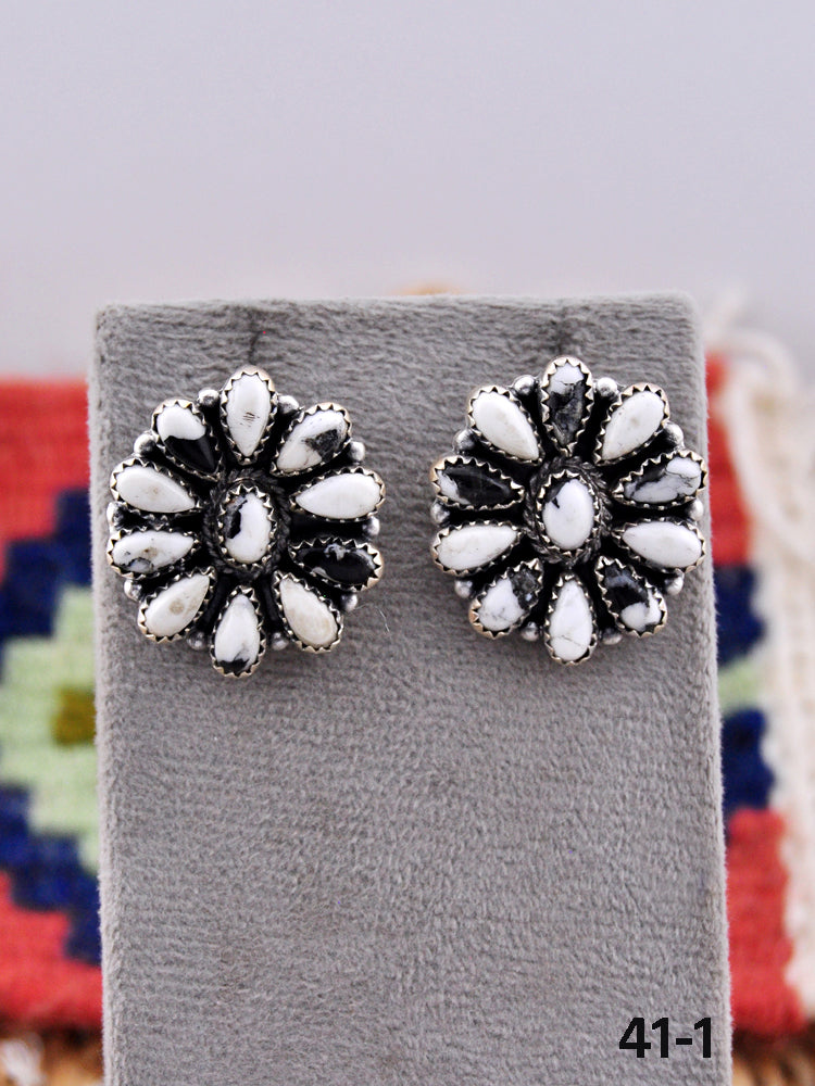 Southwest Made White Buffalo & Sterling Silver Post Earrings