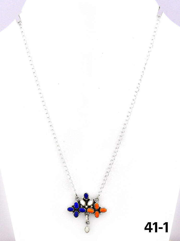 Southwest Made Lapis, White Buffalo with Orange Mohave & Sterling Silver Necklace