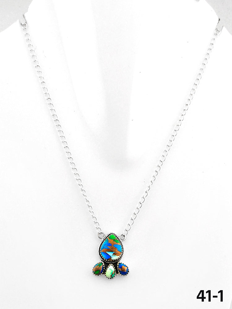 Southwest Handmade Peacock Dahlia & Sterling Silver Necklace