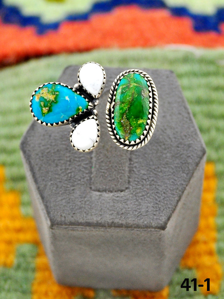 Southwest Handmade Sonoran Turquoise with White Buffalo & Sterling Silver Adjustable Ring