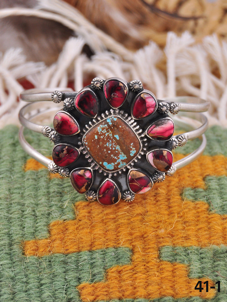 Southwest Made Multi Stone & Sterling Silver Cuff Bracelet