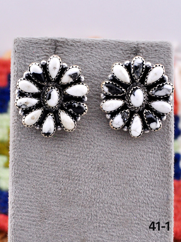 Southwest Made White Buffalo & Sterling Silver Post Earrings