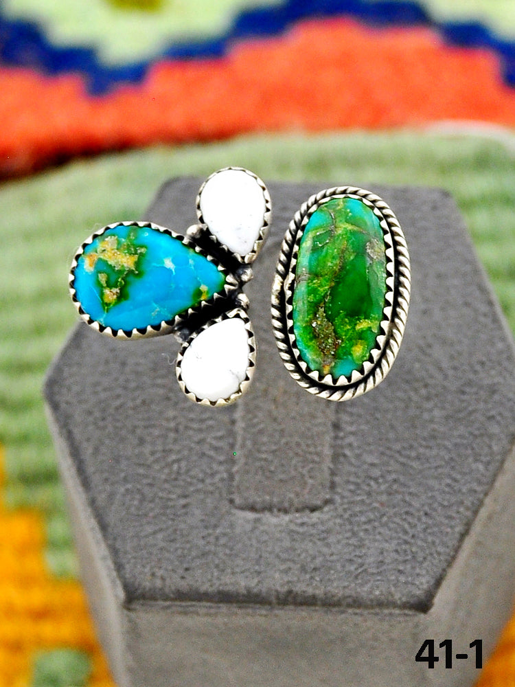 Southwest Handmade Sonoran Turquoise with White Buffalo & Sterling Silver Adjustable Ring