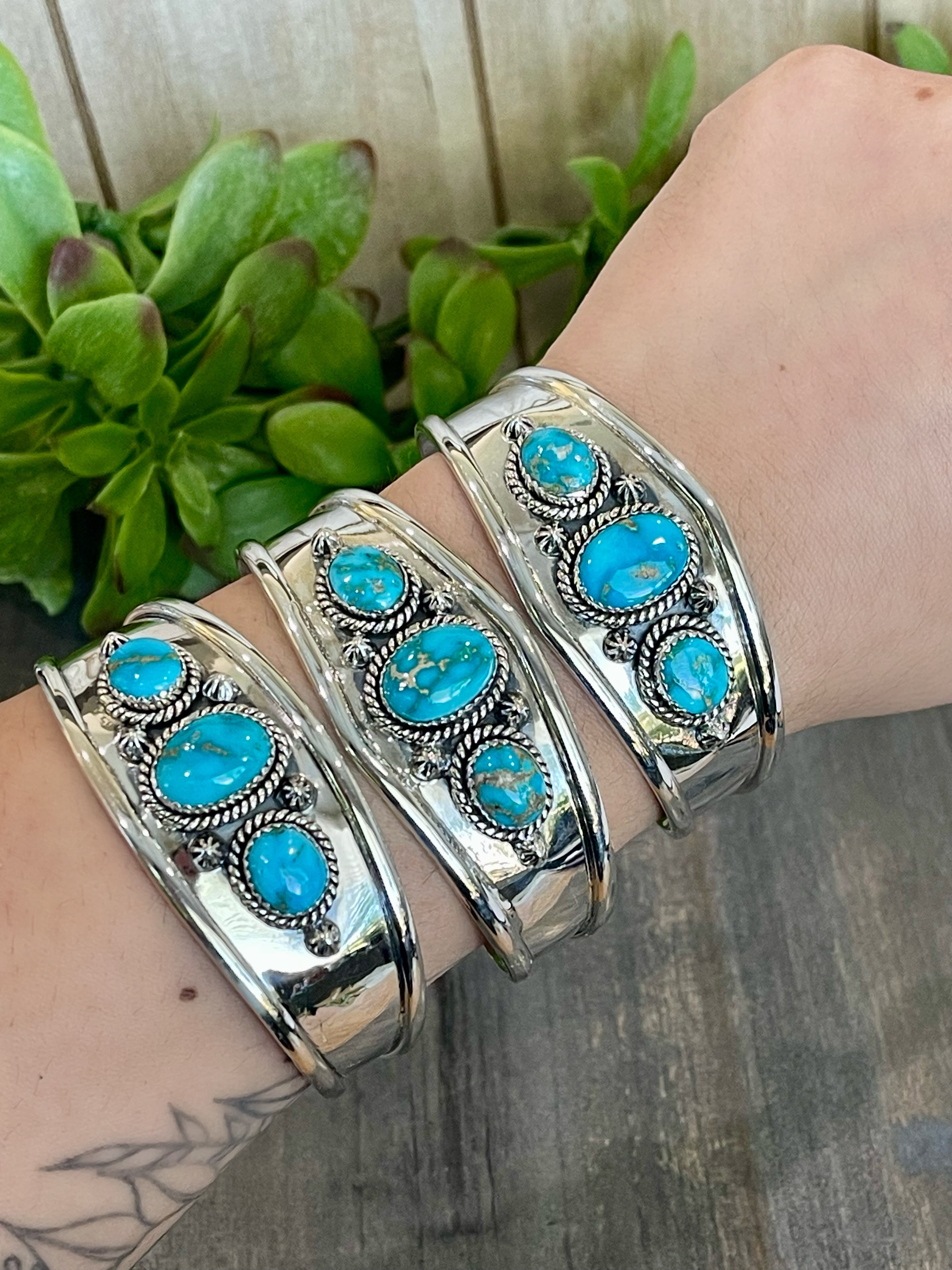 Southwest Handmade Sonoran Mountain Turquoise & Sterling Silver Cuff Bracelet