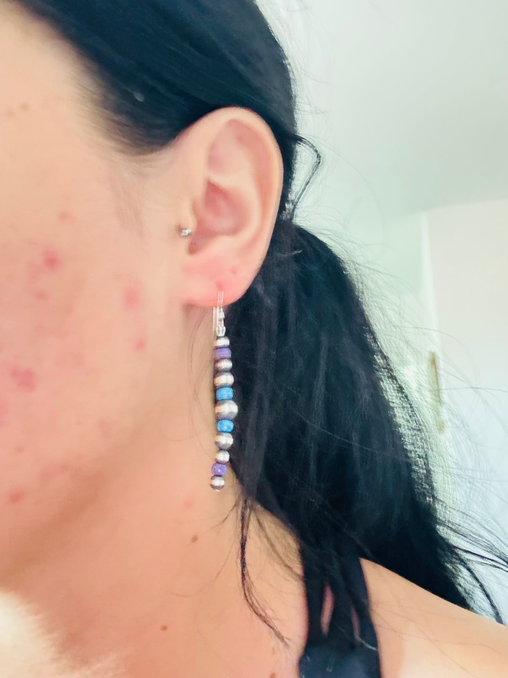 Navajo Strung Opal (Man Made) & Sterling Silver Graduated Pearl Dangle Earrings