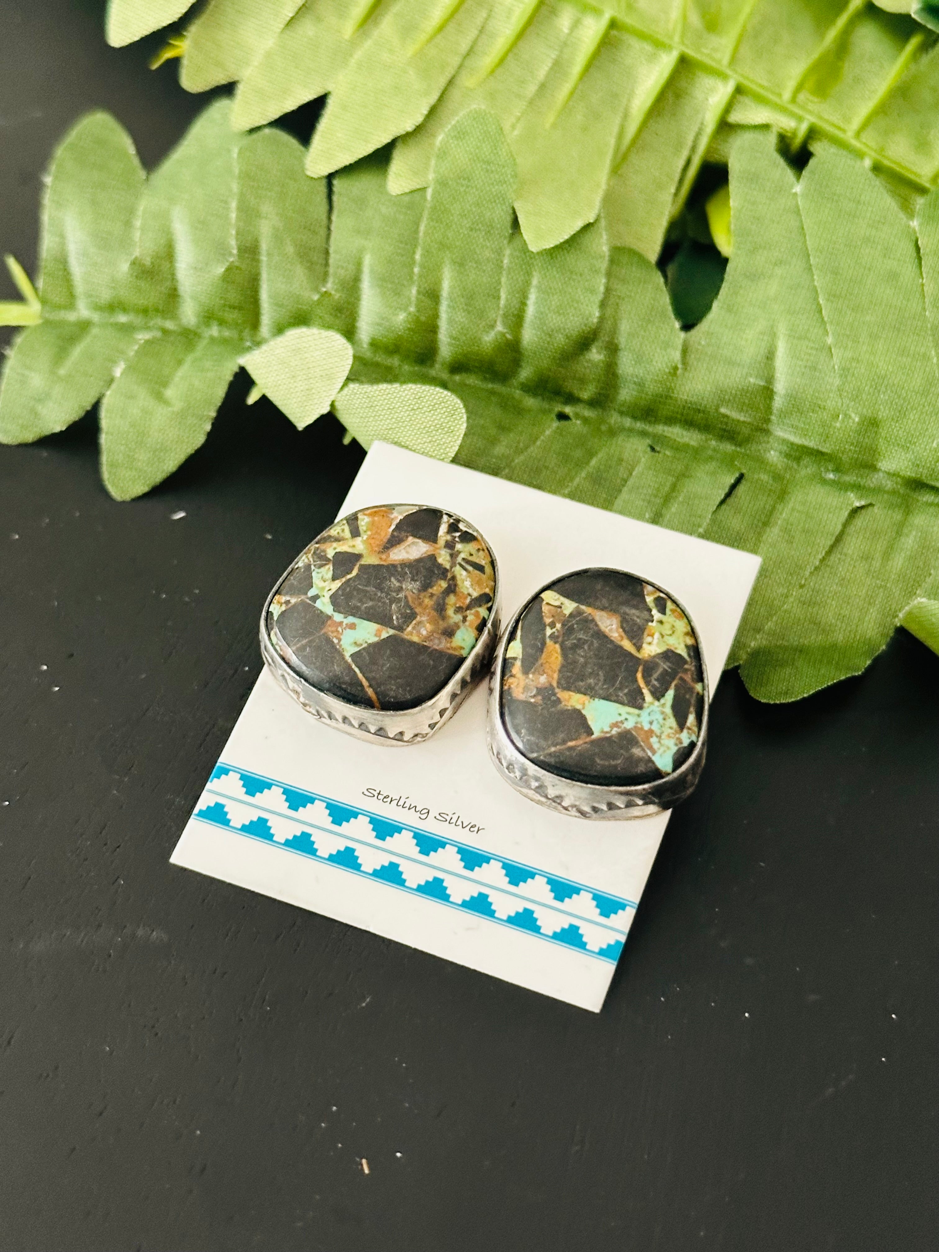 Pete Skeets Black Jack Turquoise & Sterling Silver Post Earrings