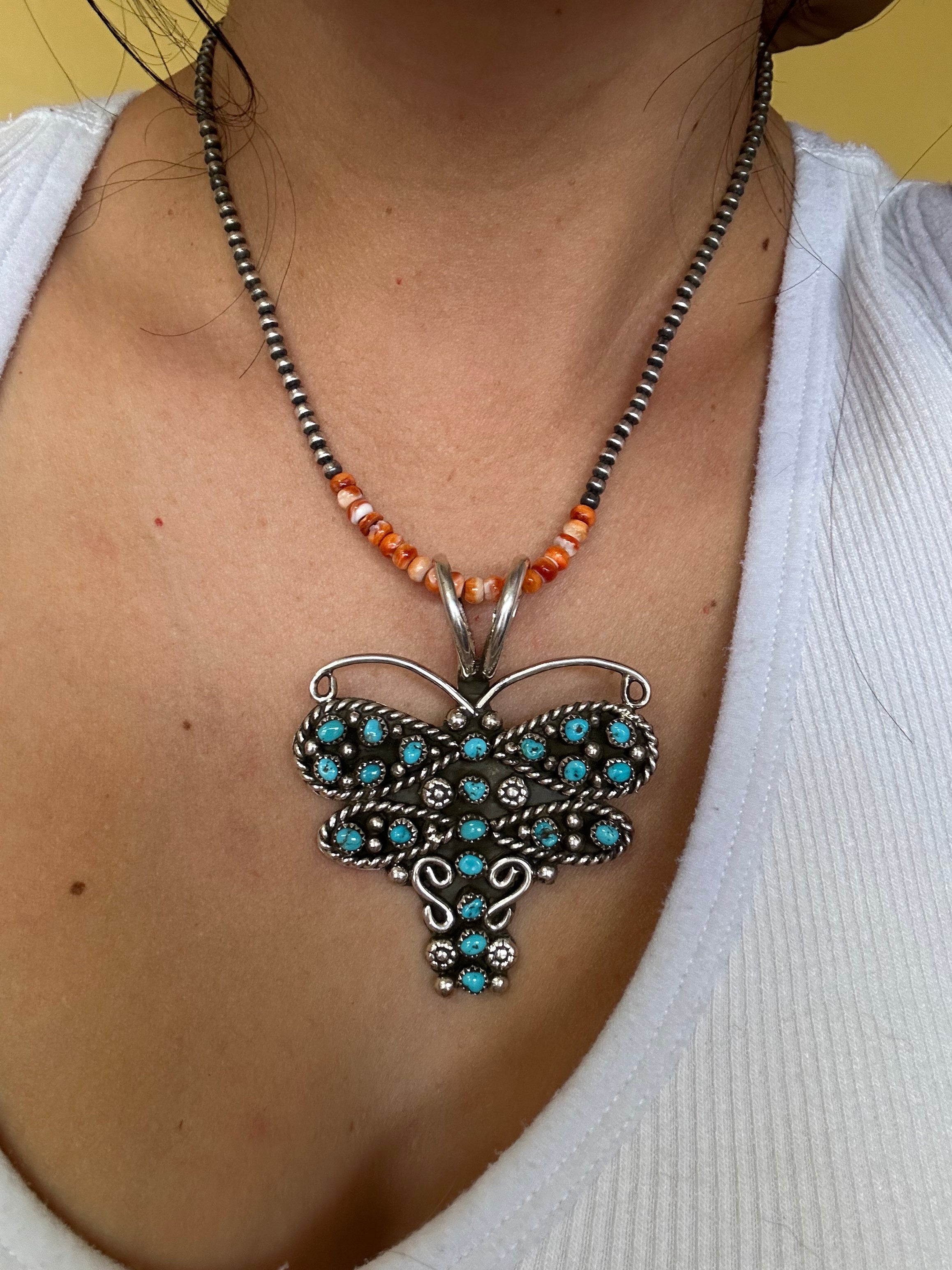 Navajo Made Kingman Turquoise & Sterling Silver Dragonfly Pendant