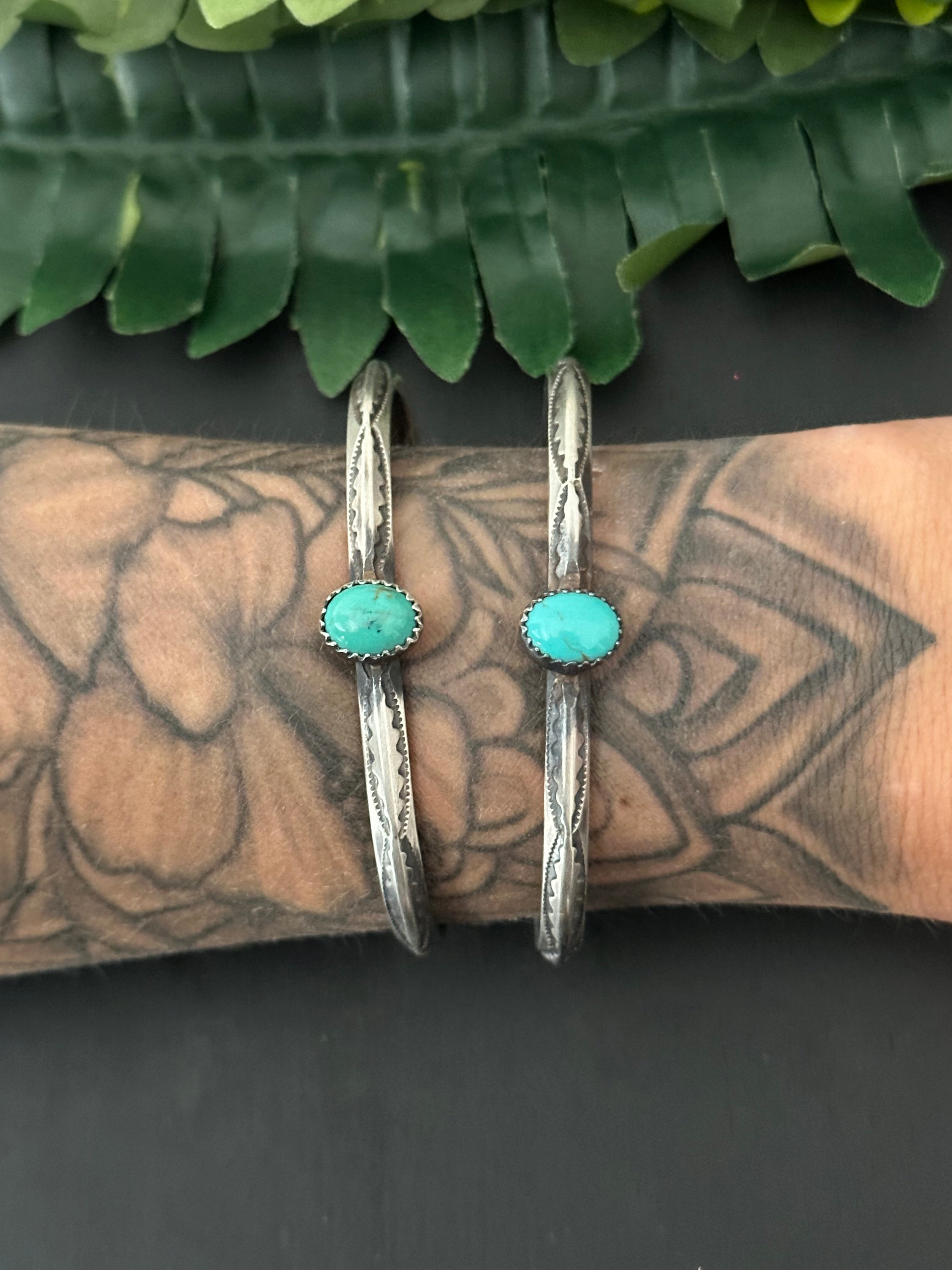 Navajo Made Kingman Turquoise & Sterling Silver Cuff Bracelet