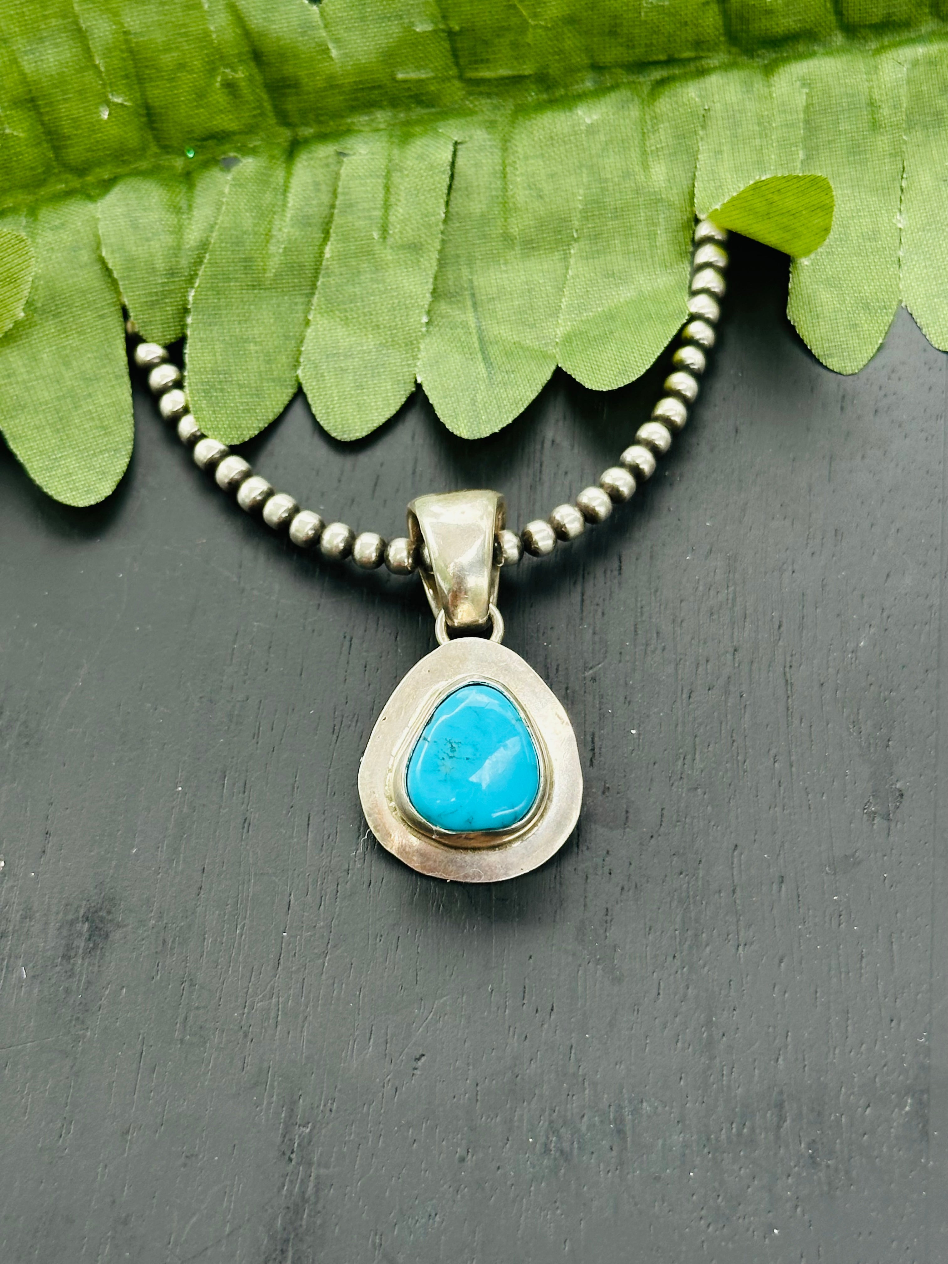 Navajo Made Kingman Turquoise & Sterling Silver Pendant