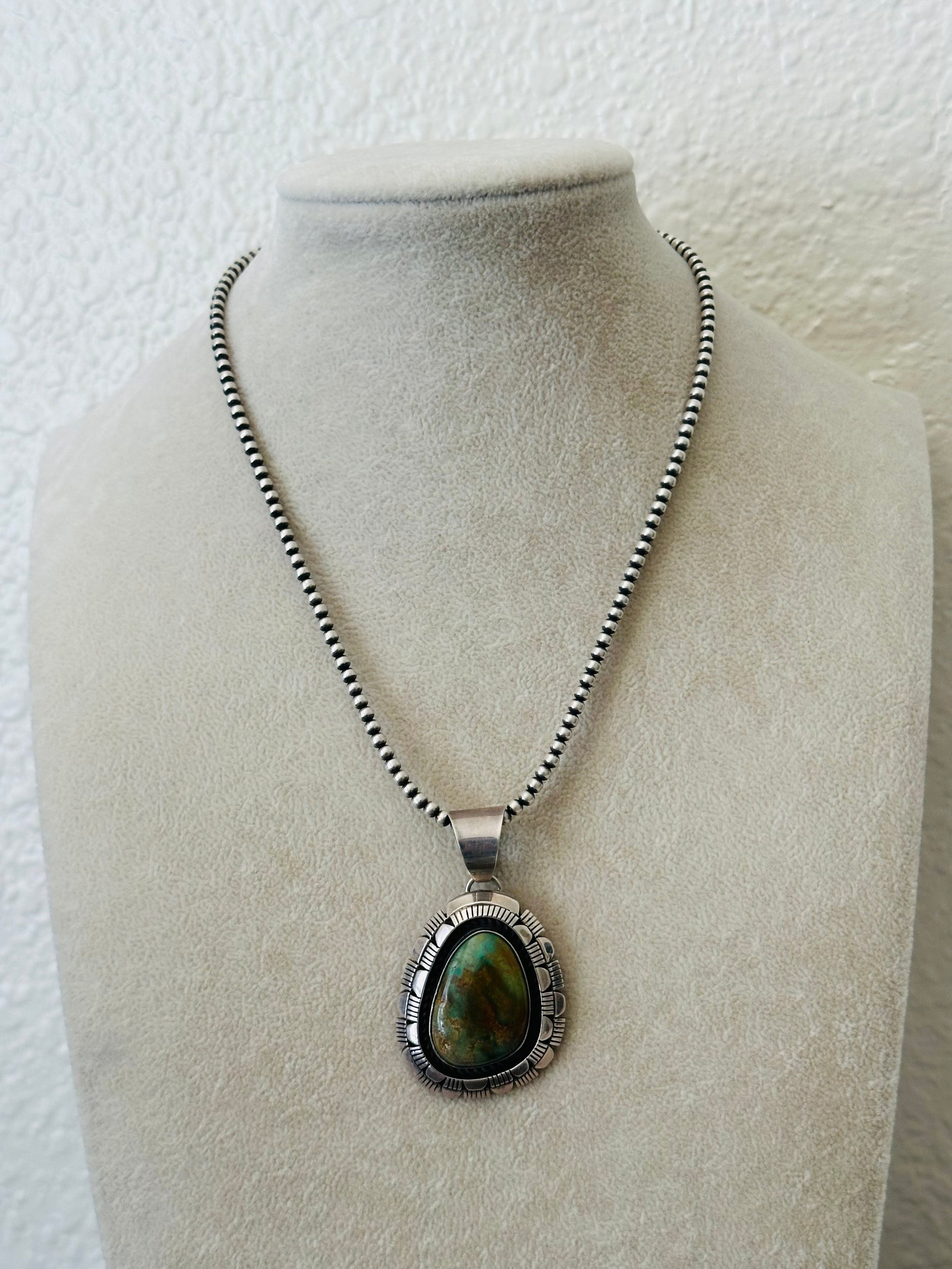 Navajo Handmade Royston Turquoise & Sterling Silver Pendant