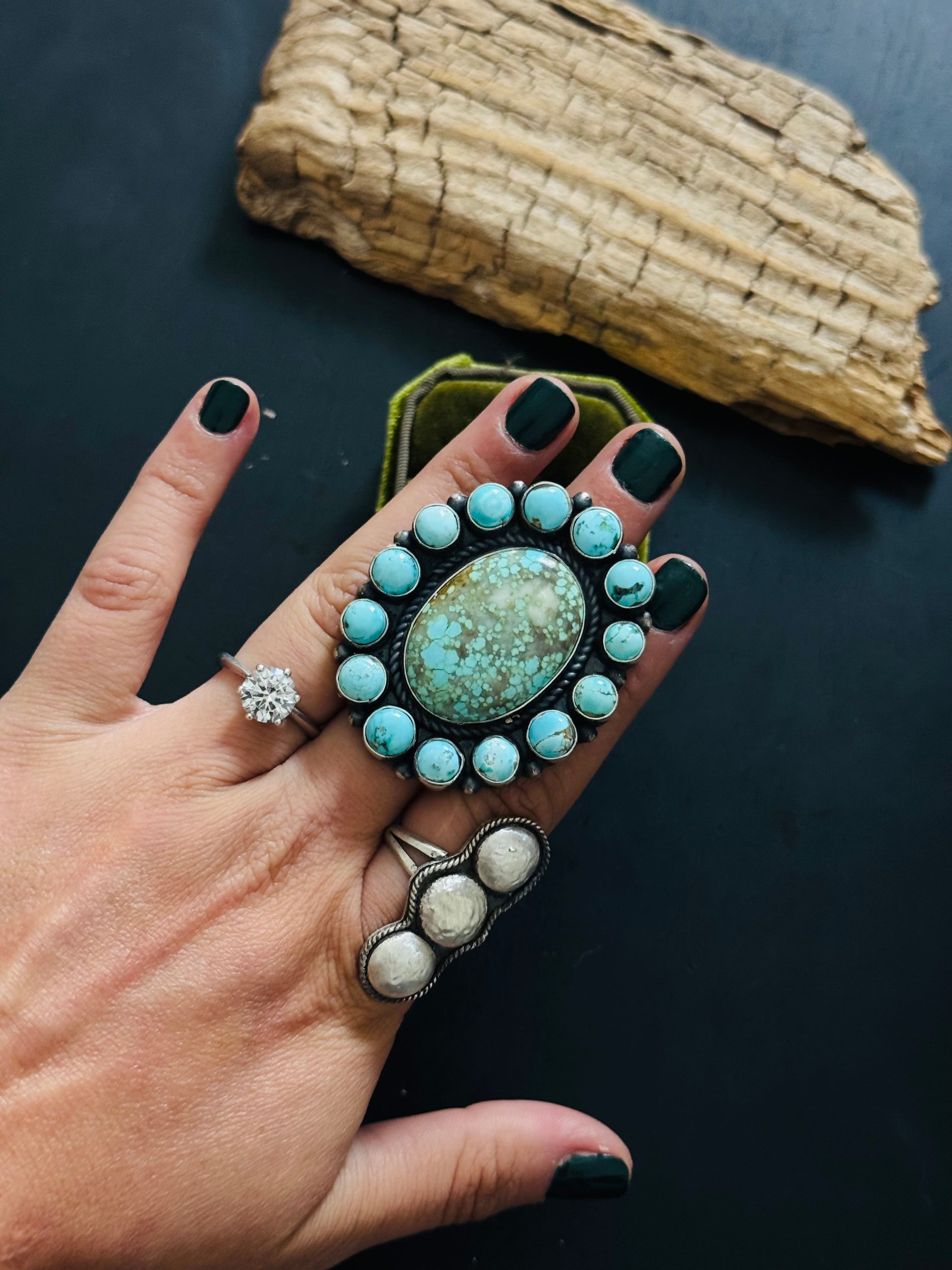 Amos Jake Mixed Turquoise & Sterling Silver Adjustable Cluster Ring