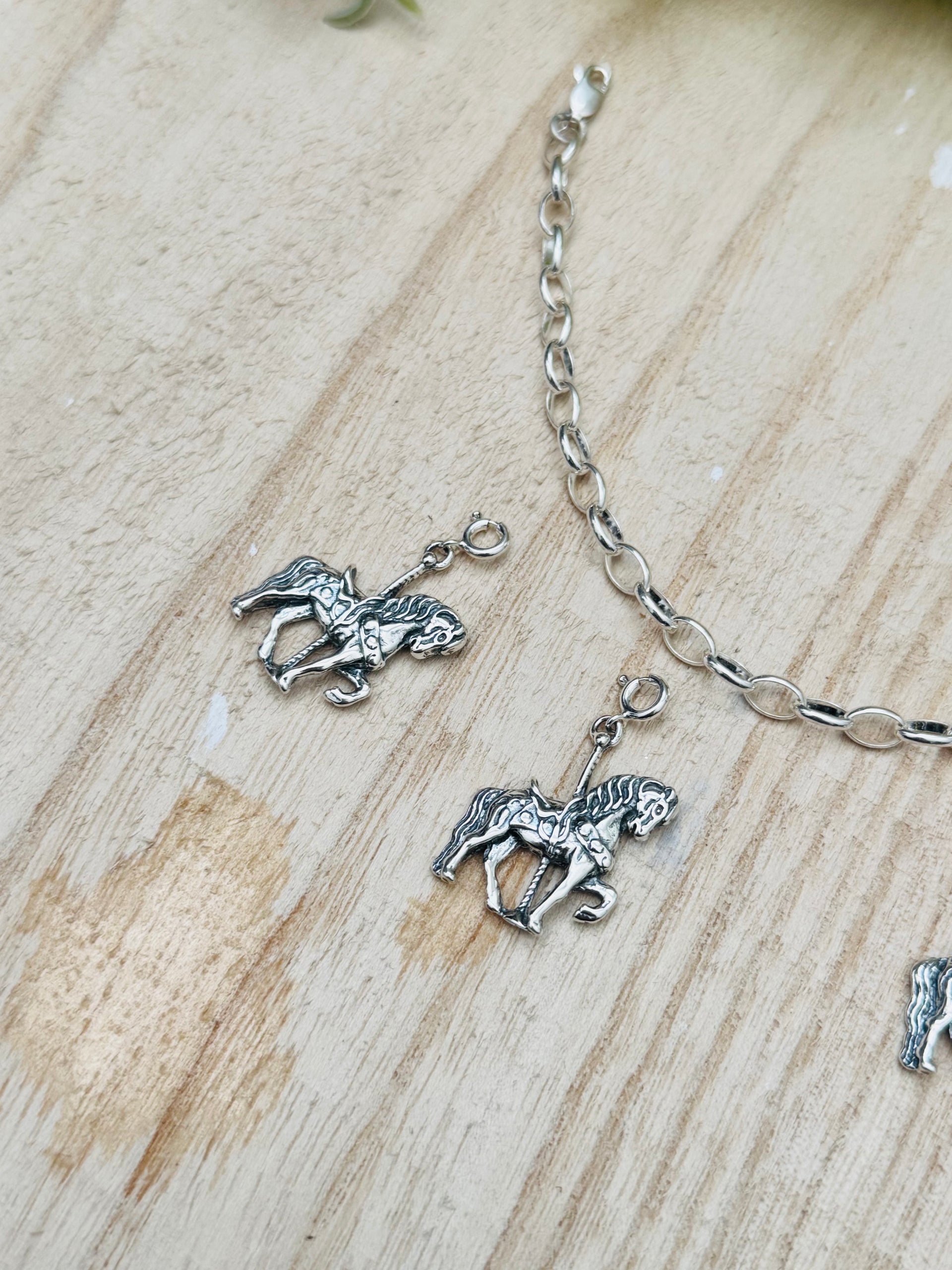 Navajo Made Sterling Silver Carousel  Horse Cast Charms