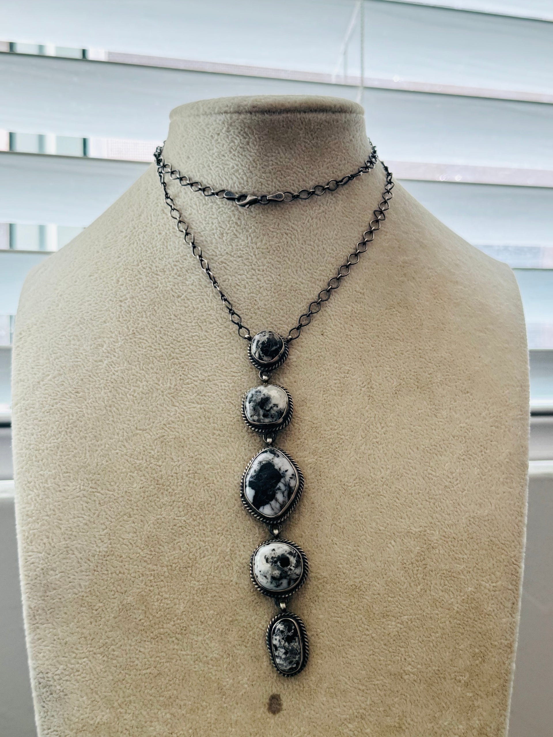 Navajo Made White Buffalo & Sterling Silver Necklace