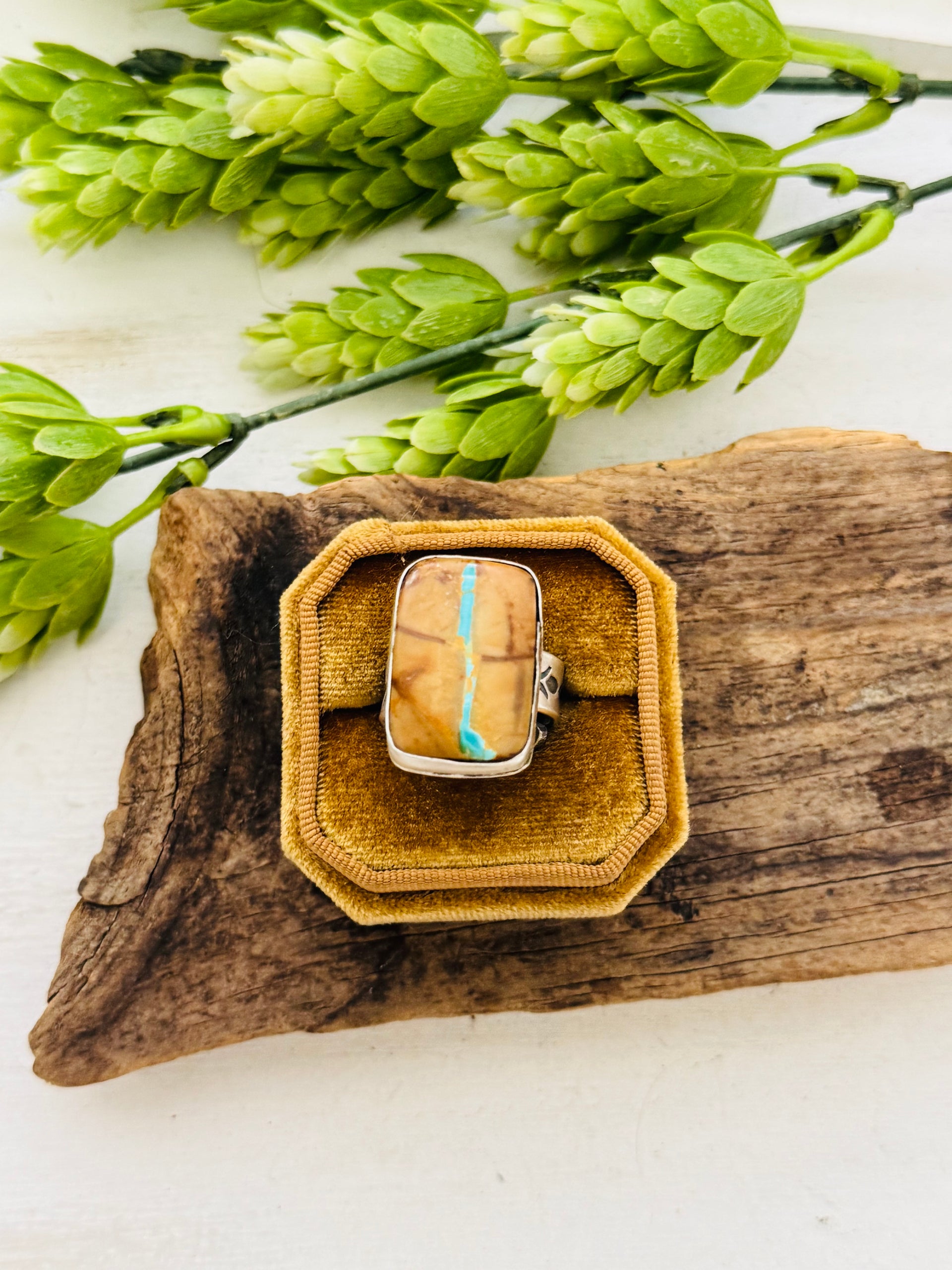 Navajo Made Boulder Turquoise & Sterling Silver Adjustable Ring