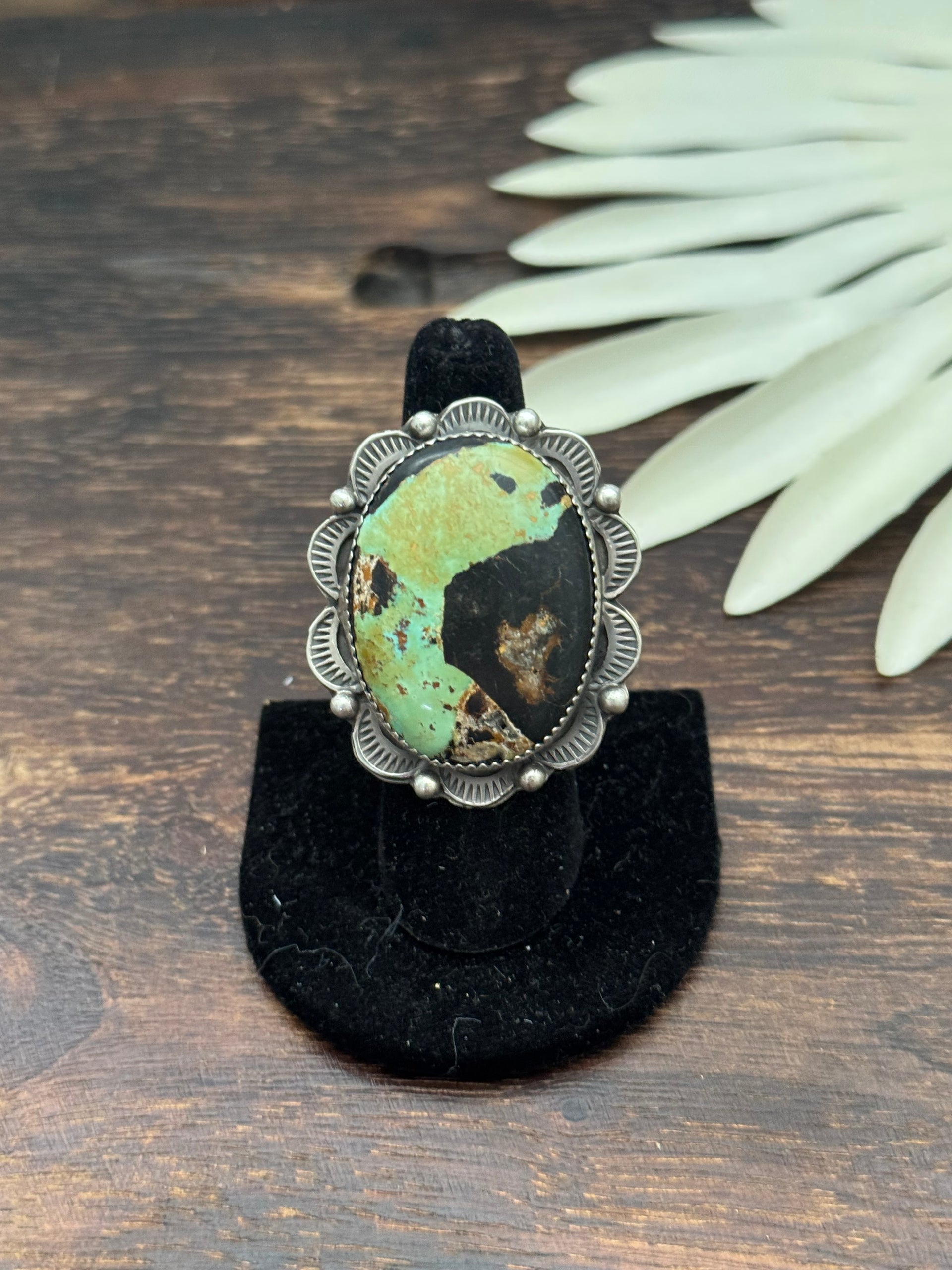 Tia Long Black Jack Turquoise & Sterling Silver Adjustable Ring