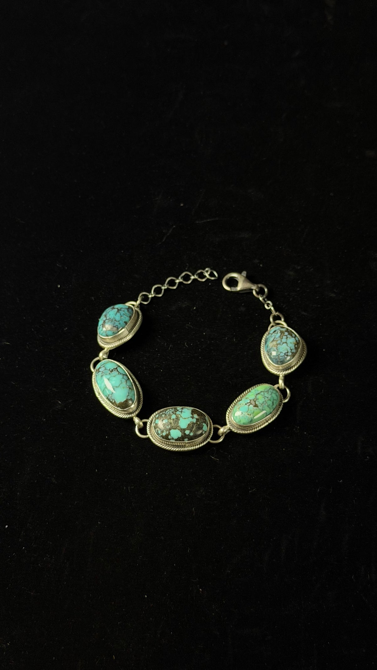 Navajo Made Blue Moon Turquoise & Sterling Silver Link Bracelet