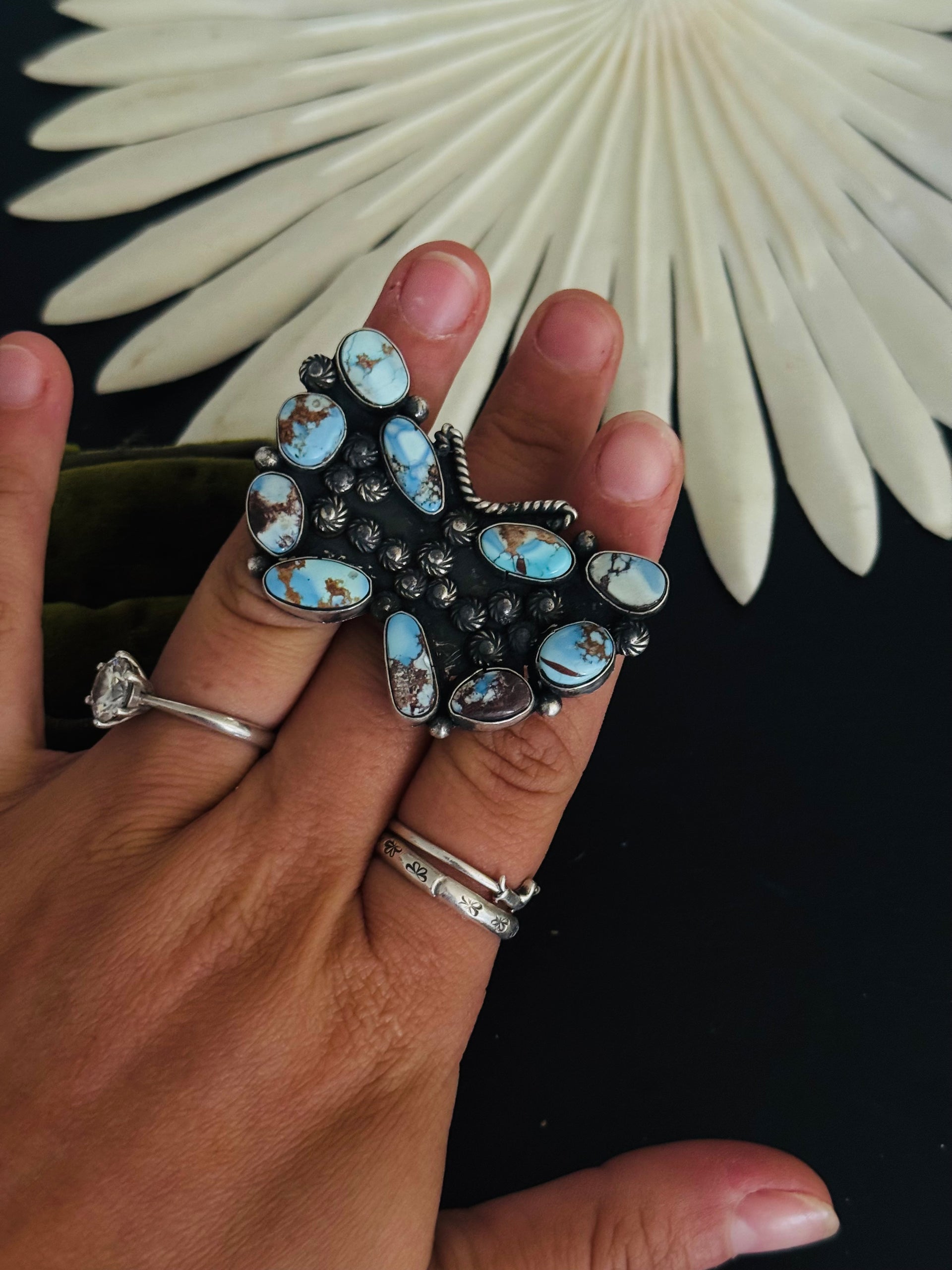 Zachariah David Golden Hills Turquoise & Sterling Silver Adjustable Butterfly Cluster Ring