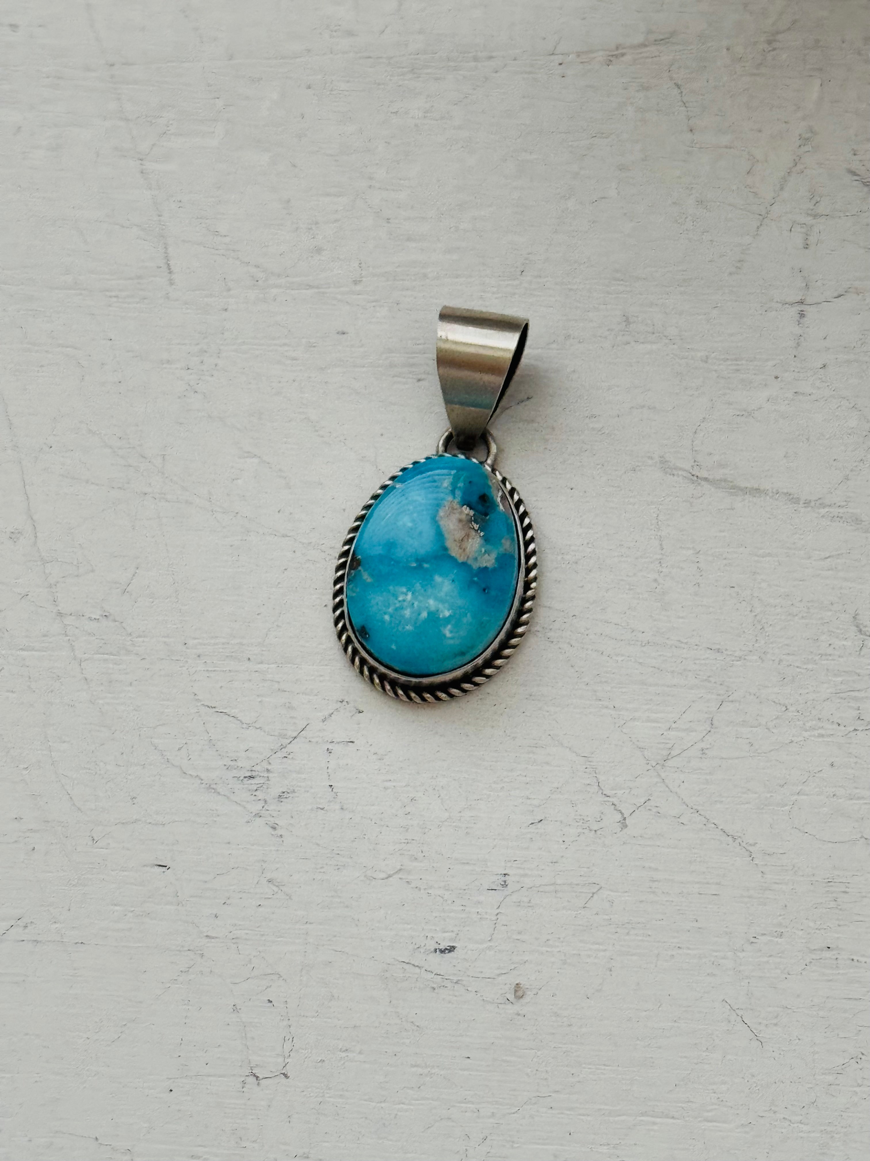 Navajo Made Valley Blue Turquoise & Sterling Silver Pendant