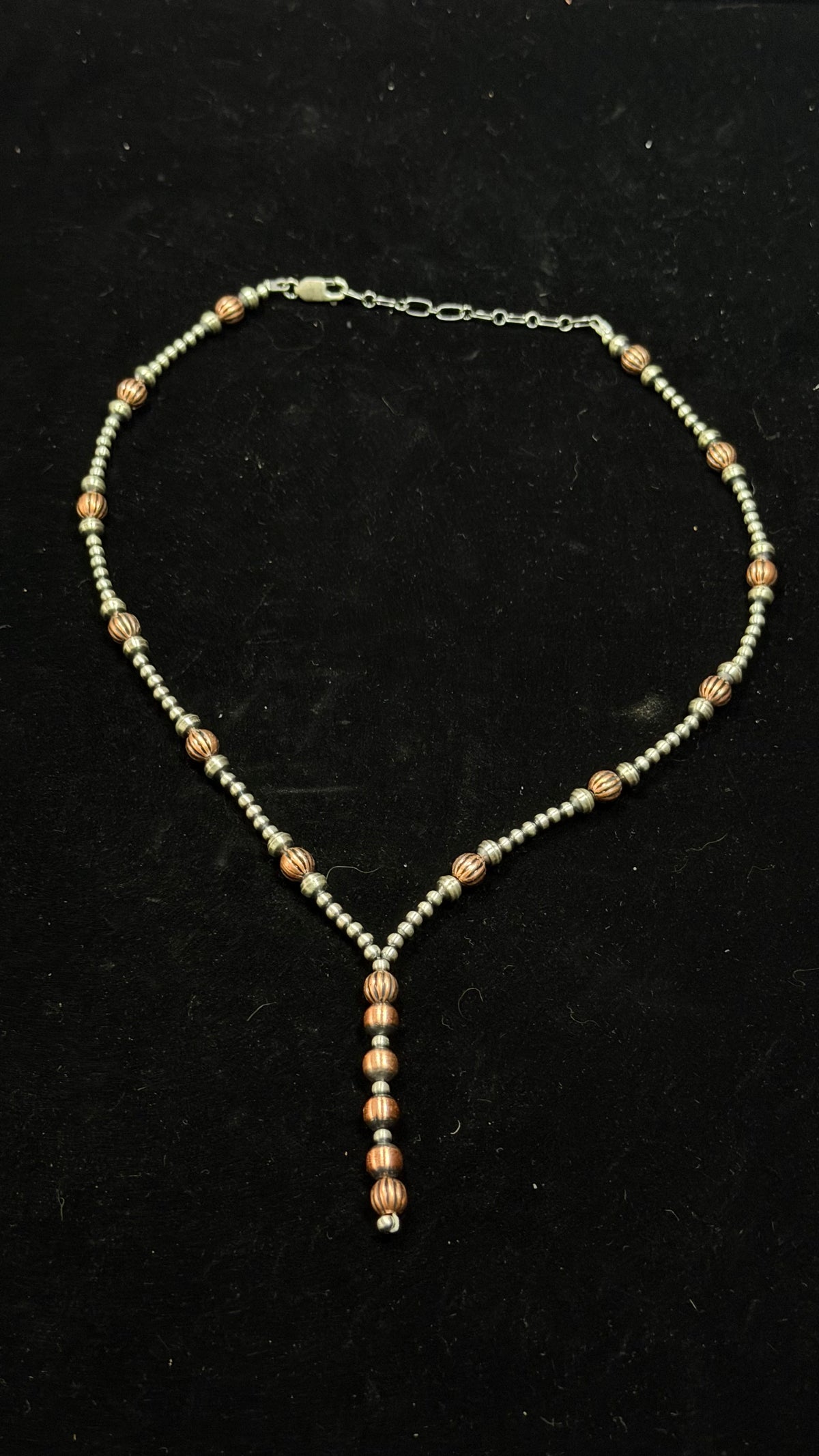 Navajo Strung Copper & Sterling Silver Machine Made Lariat Pearl Necklace