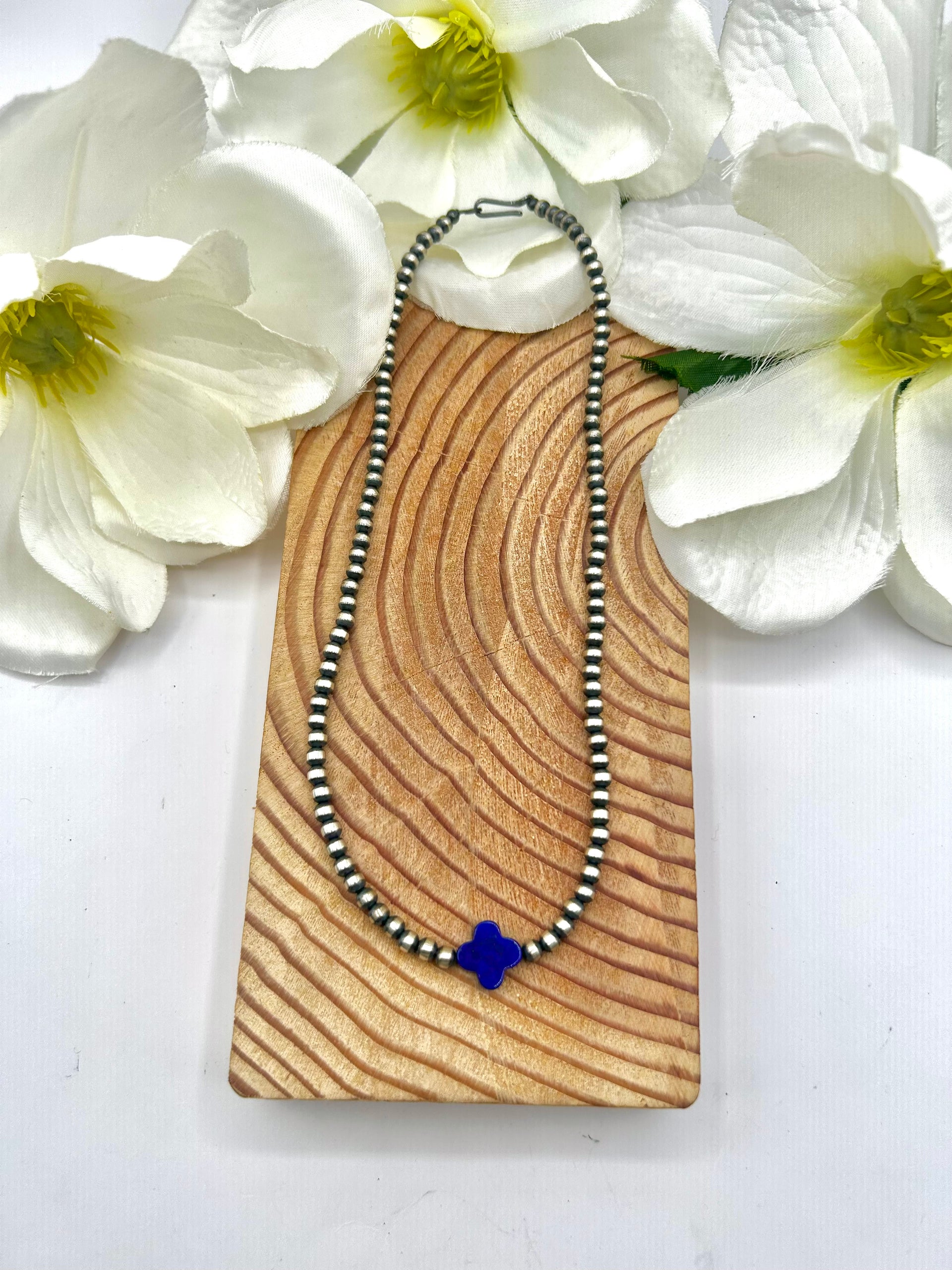 Navajo Made Strung Lapis & Sterling Silver Necklace