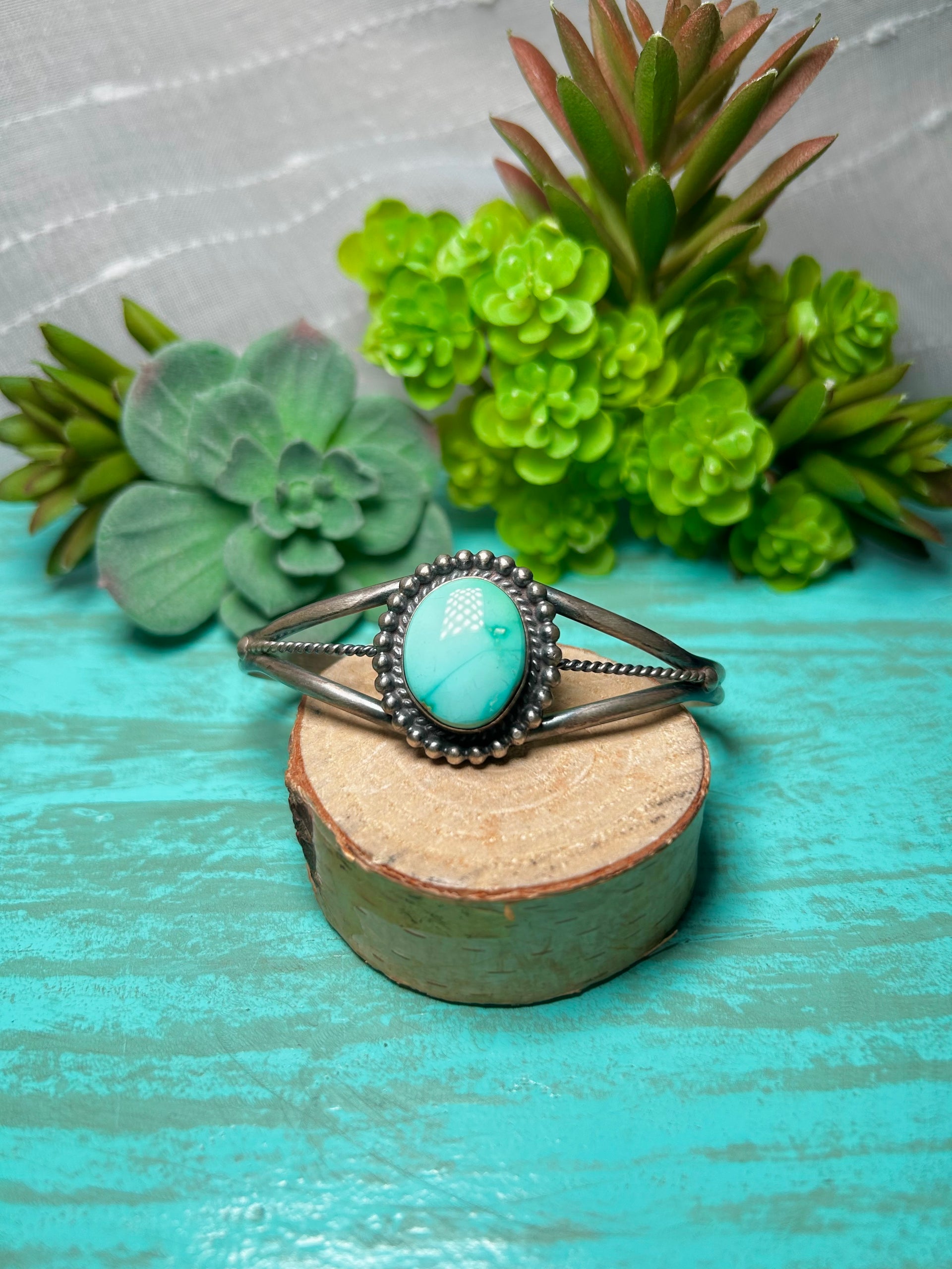 Navajo Made New Lander & Sterling Silver Cuff Bracelet