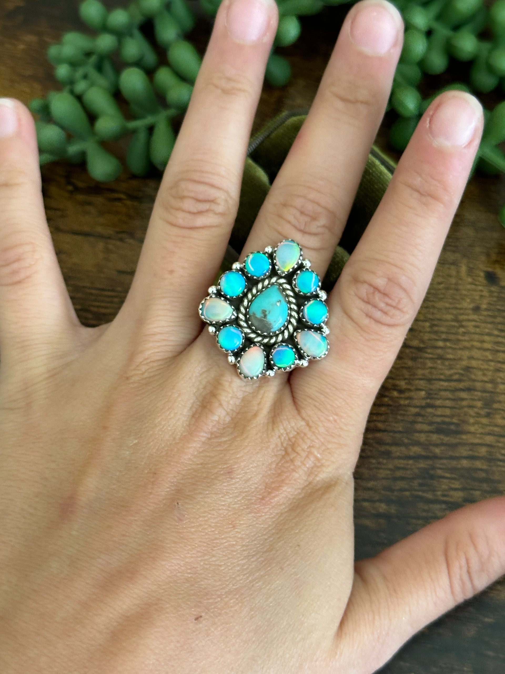 Southwest Handmade Multi Stone & Sterling Silver Adjustable Cluster Ring